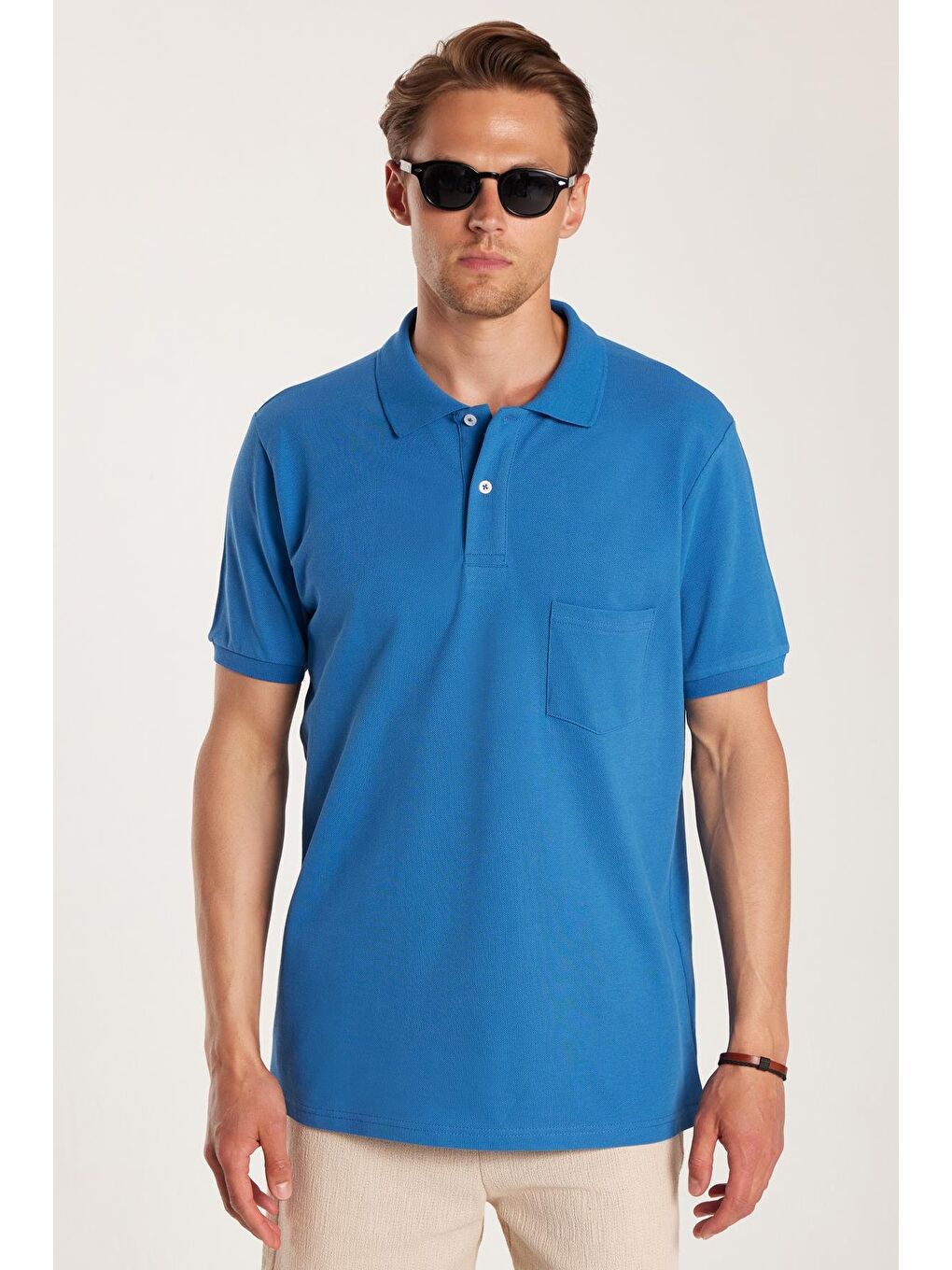 Erkek Regular Fit Klasik Kesim %100 Pamuk Düz Pike İndigo Polo Yaka Tişört-3