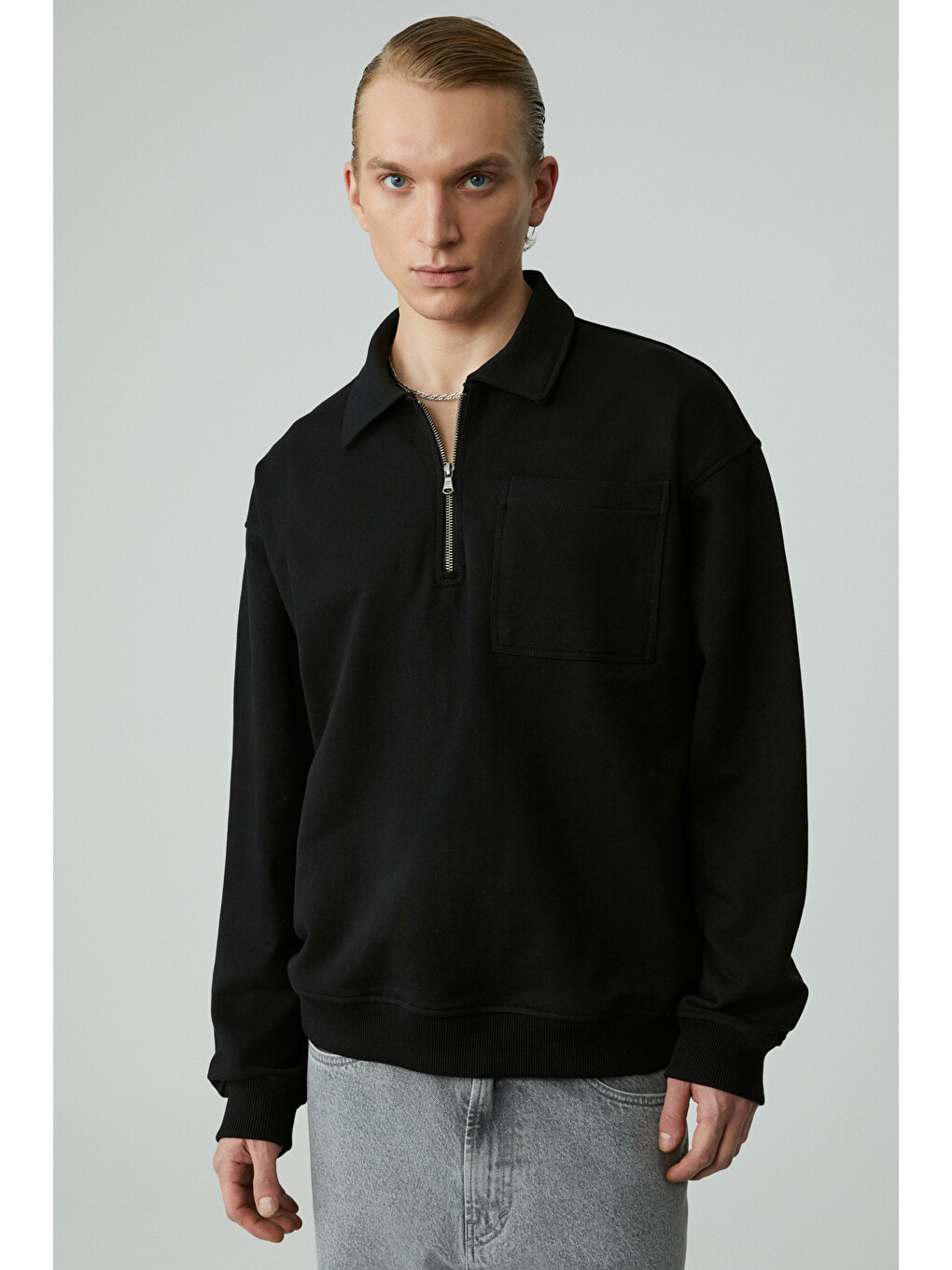 Shıftd Erkek Bisiklet Yaka Uzun Kollu Fermuarlı Siyah Sweatshirt