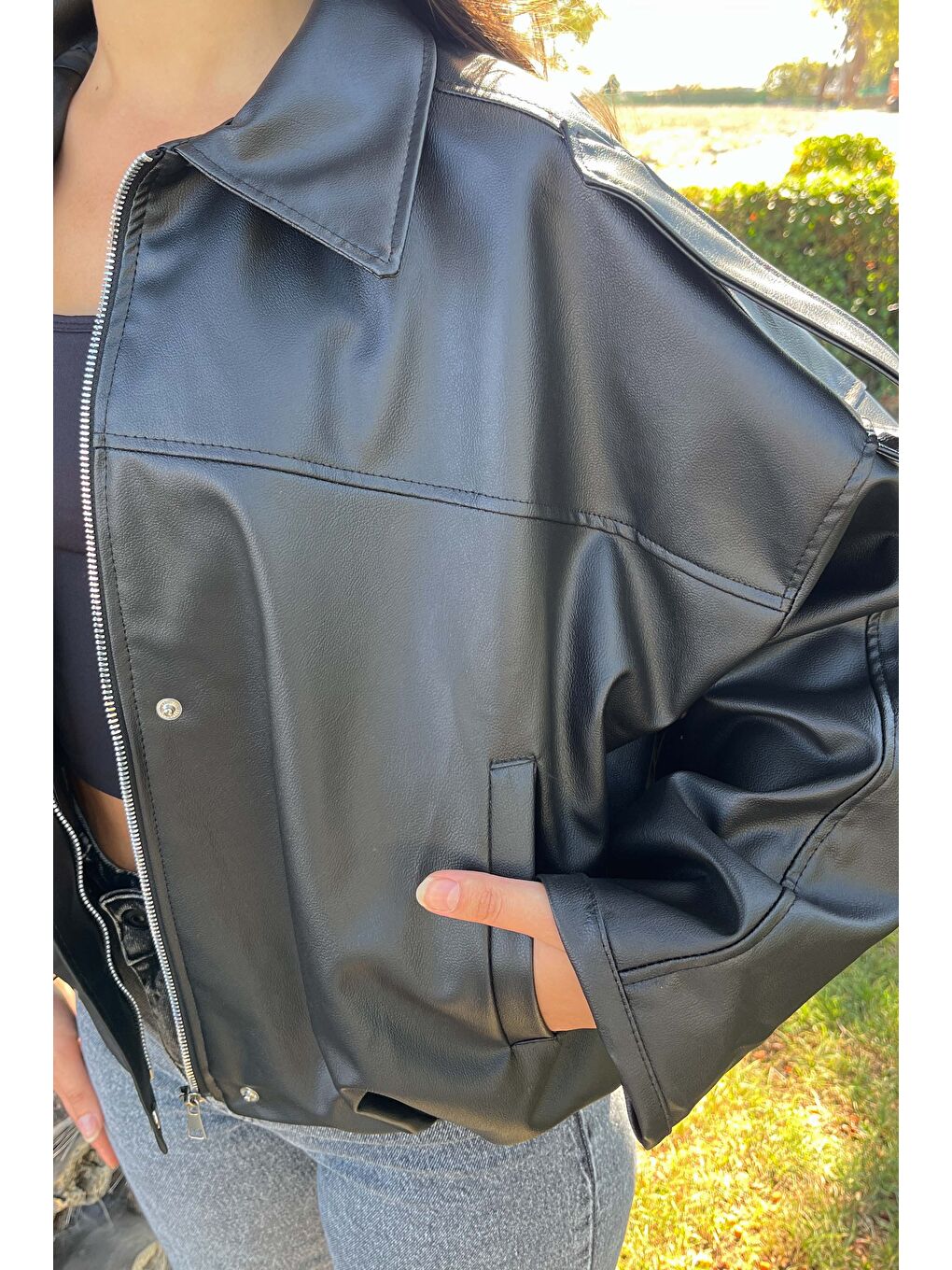 Cepli Salaş Deri Ceket Siyah - 27810-SIYAH-1