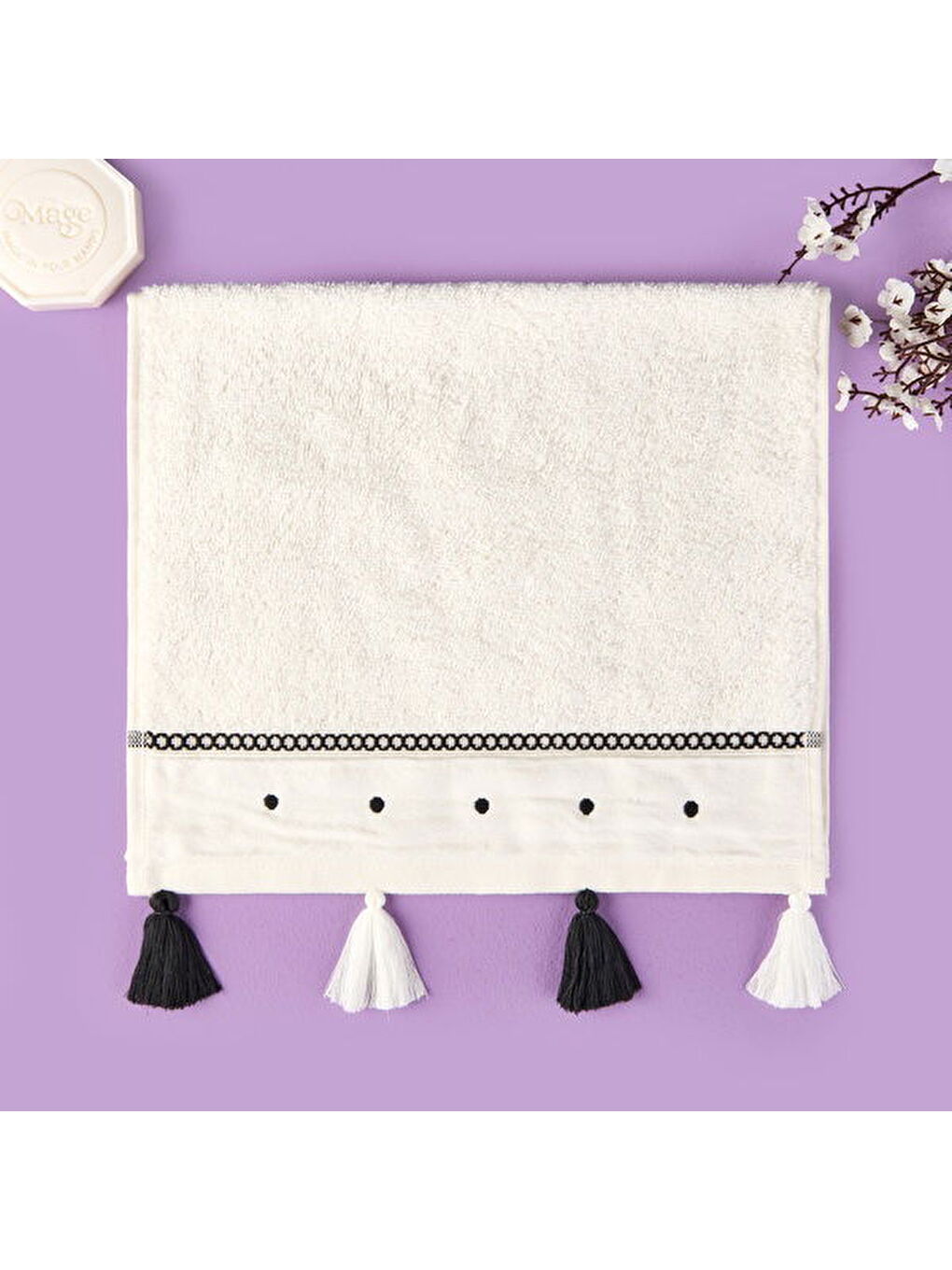 Lila Soft Piene El Havlusu - Ekru / Siyah - 30x50 cm-4