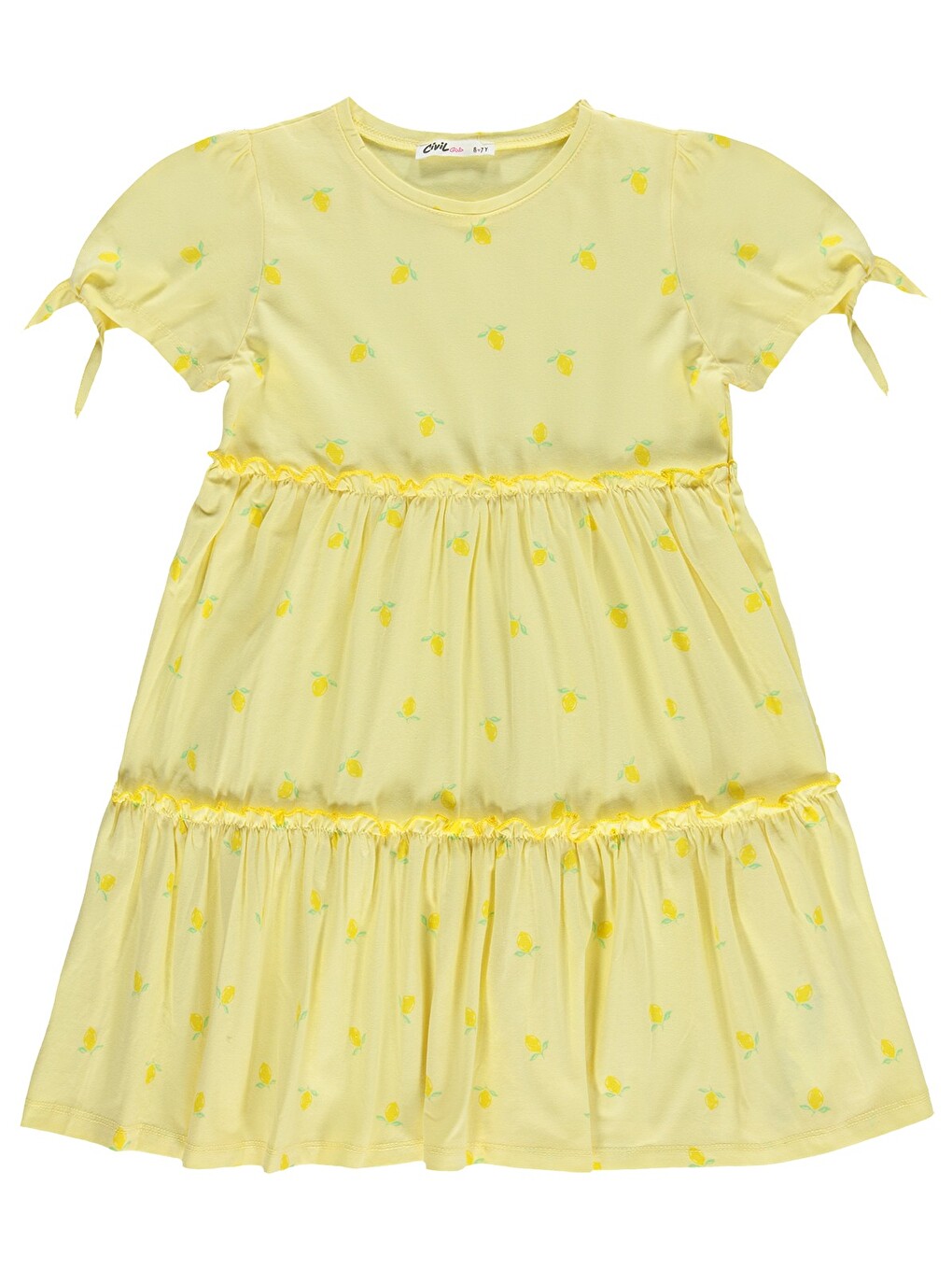 Girls Limon Desenli 6-9 Yaş Elbise - Sarı