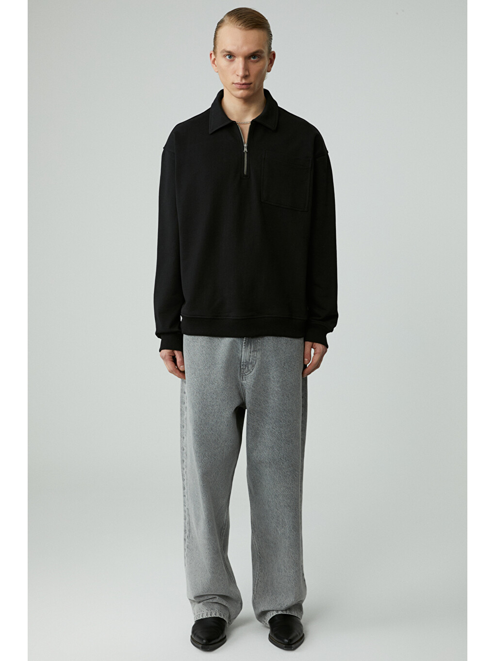 Shıftd Erkek Bisiklet Yaka Uzun Kollu Fermuarlı Siyah Sweatshirt-1