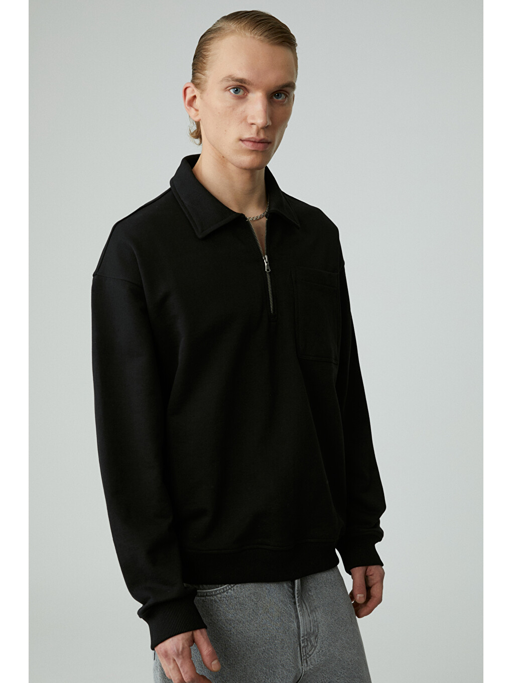Shıftd Erkek Bisiklet Yaka Uzun Kollu Fermuarlı Siyah Sweatshirt-2