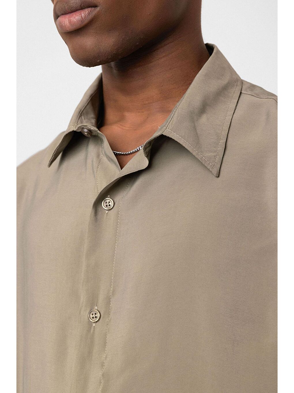 Çift Kol Detaylı Oversize Gömlek Haki-5