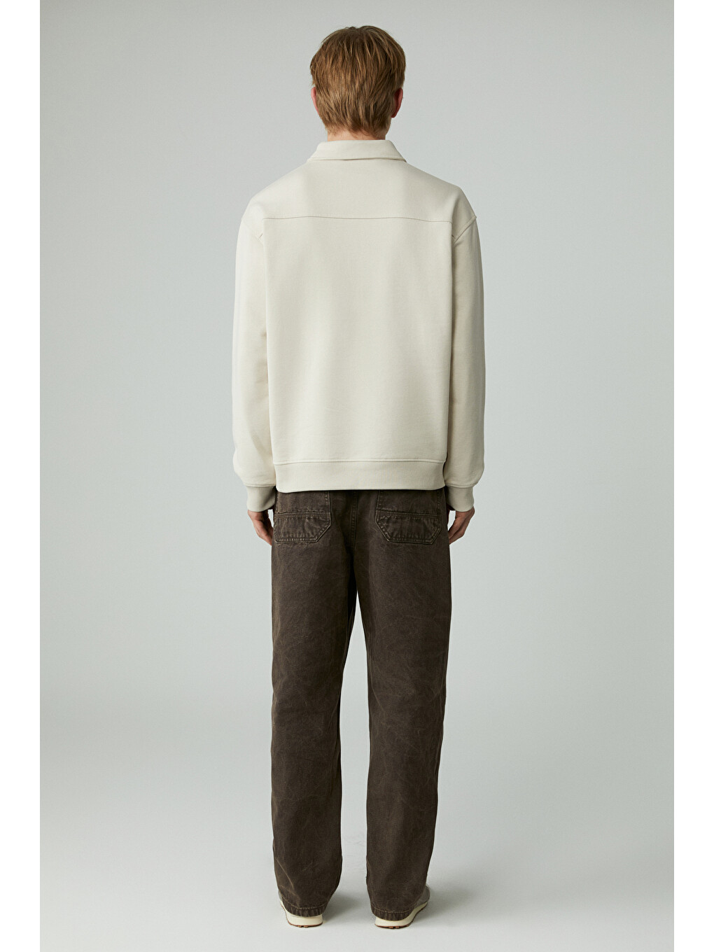 Shıftd Erkek Bisiklet Yaka Uzun Kollu Fermuarlı Bej Sweatshirt-5