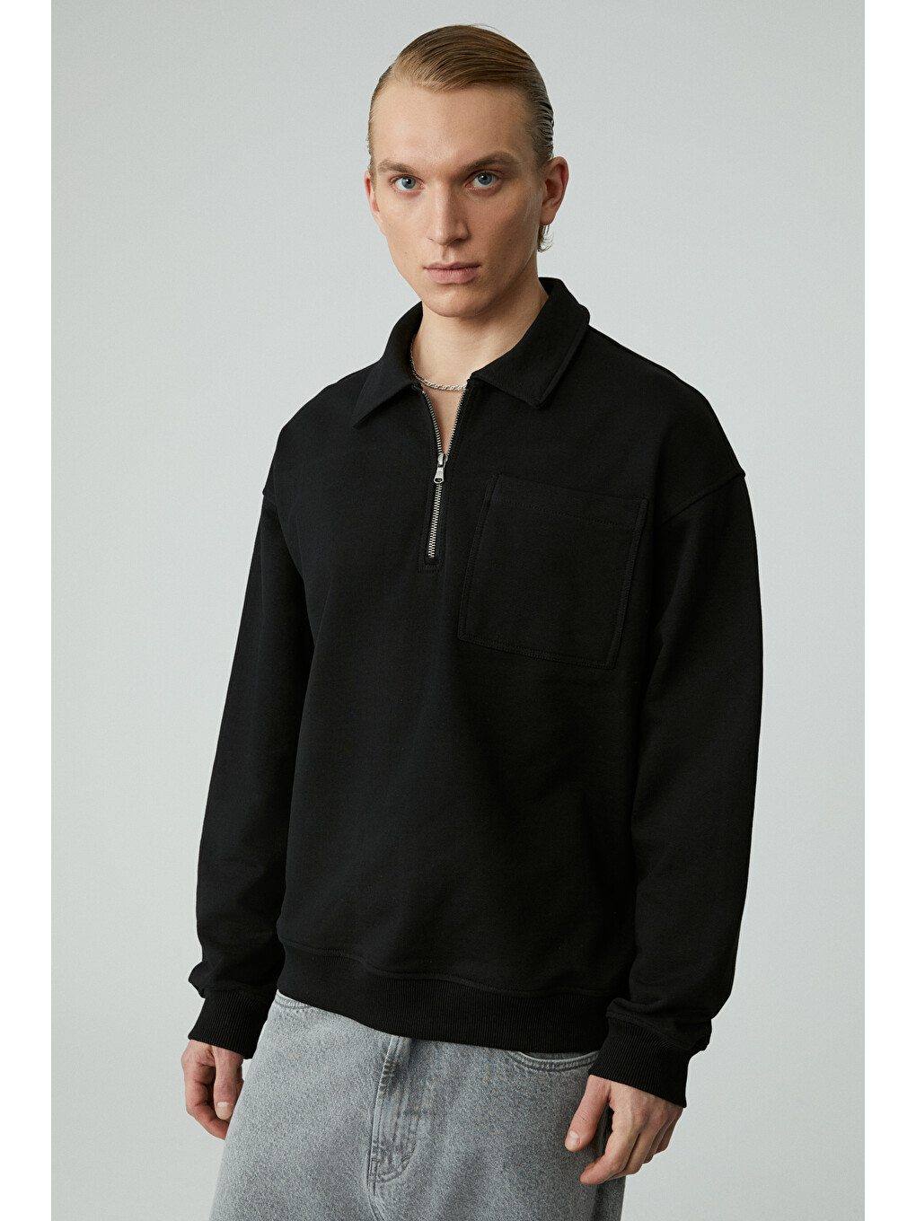 Shıftd Erkek Bisiklet Yaka Uzun Kollu Fermuarlı Siyah Sweatshirt-3