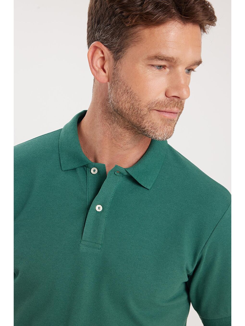 Erkek Slim Fit Dar Kesim Pamuklu Yumuşak Dokulu Serin Tutan Kumaş Düz Pike Yeşil Polo Yaka Tişört-1