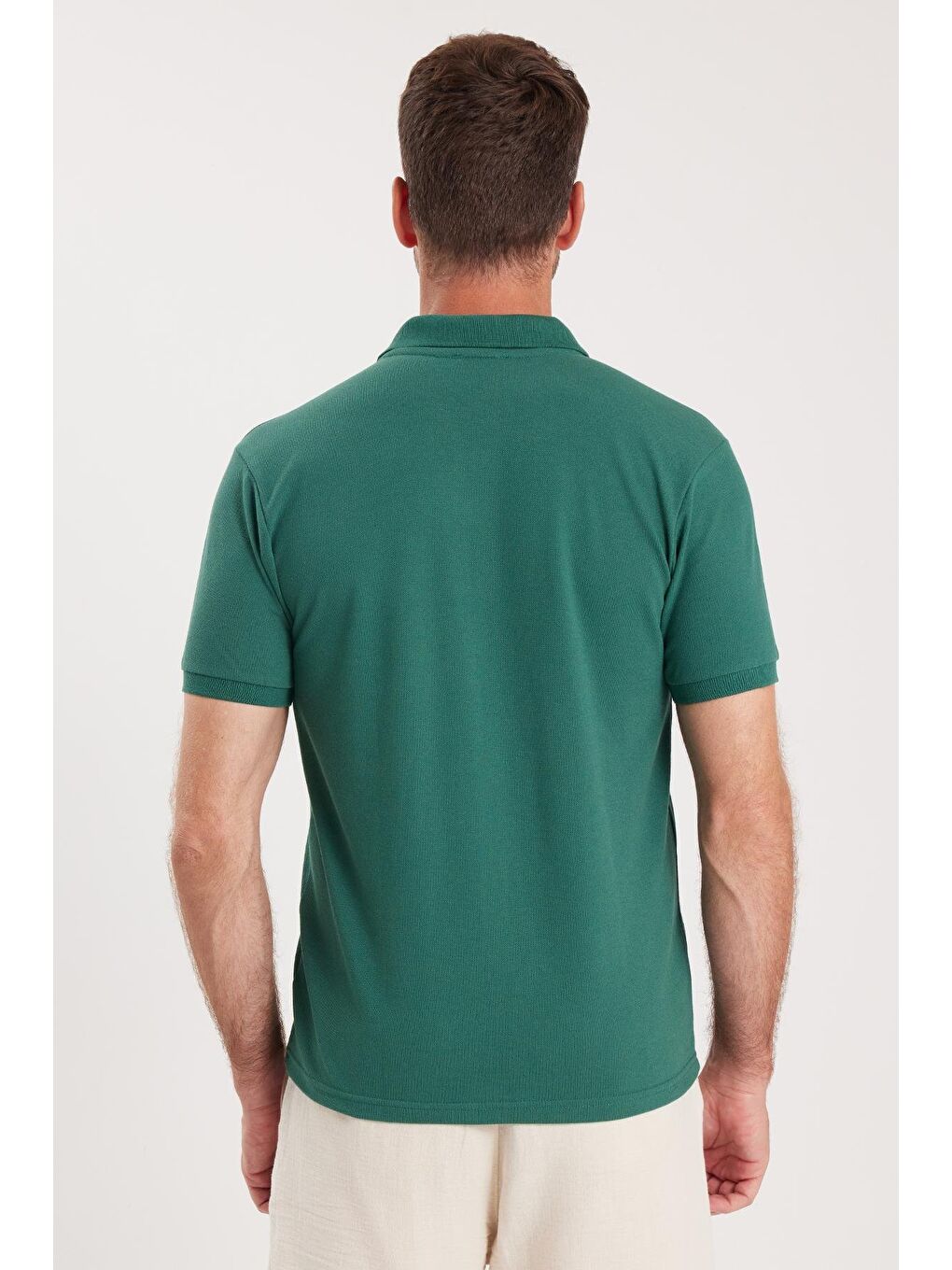 Erkek Slim Fit Dar Kesim Pamuklu Yumuşak Dokulu Serin Tutan Kumaş Düz Pike Yeşil Polo Yaka Tişört-6