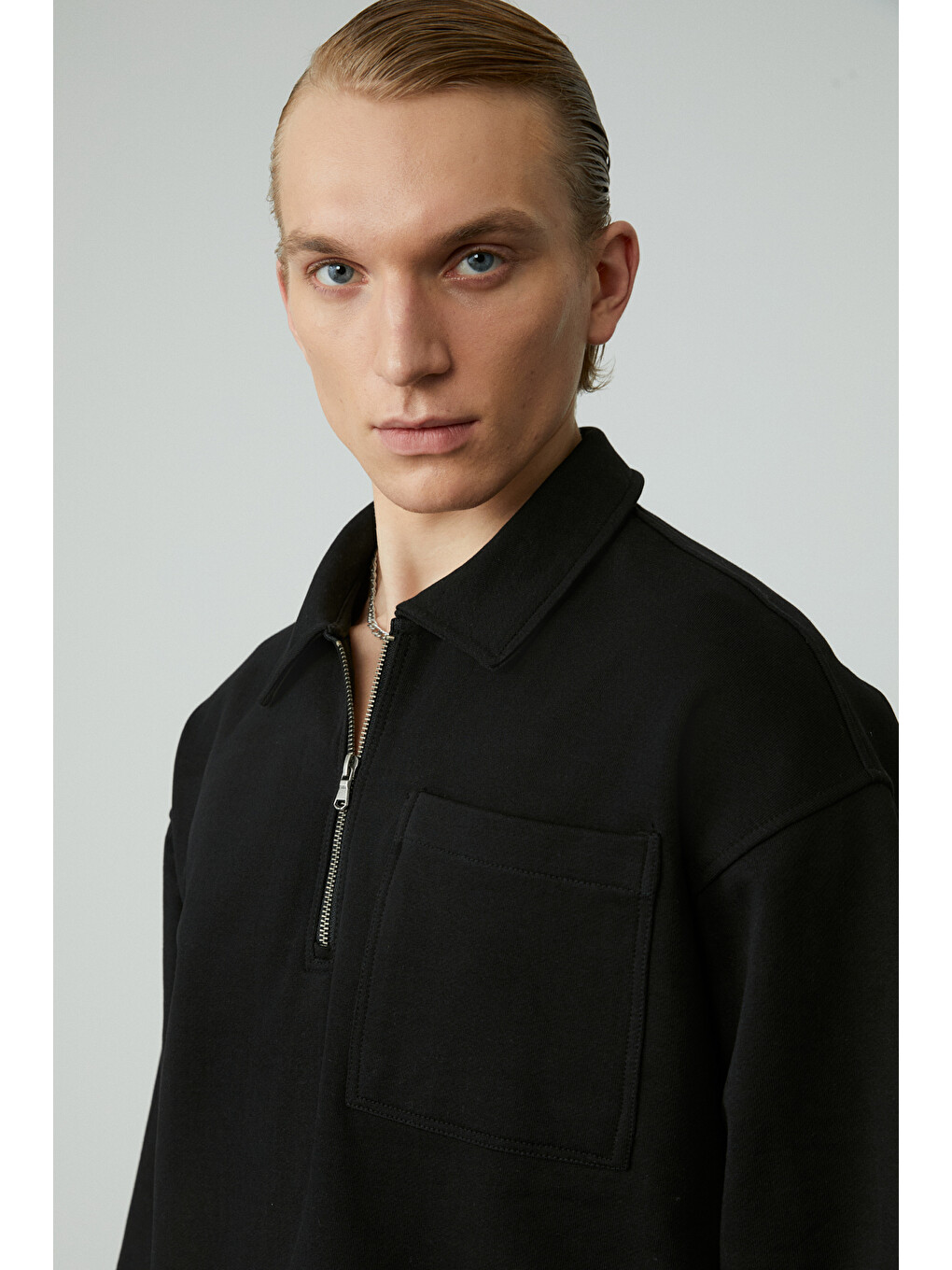 Shıftd Erkek Bisiklet Yaka Uzun Kollu Fermuarlı Siyah Sweatshirt-4