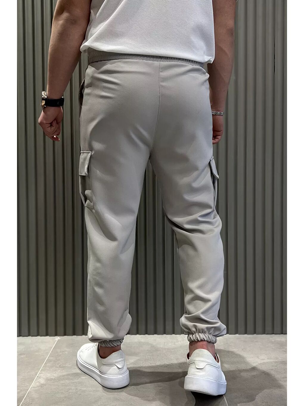 Gri Bel Bağlamalı Kargo Cepli Erkek Jogger Yürüyüş Pantolonu-2