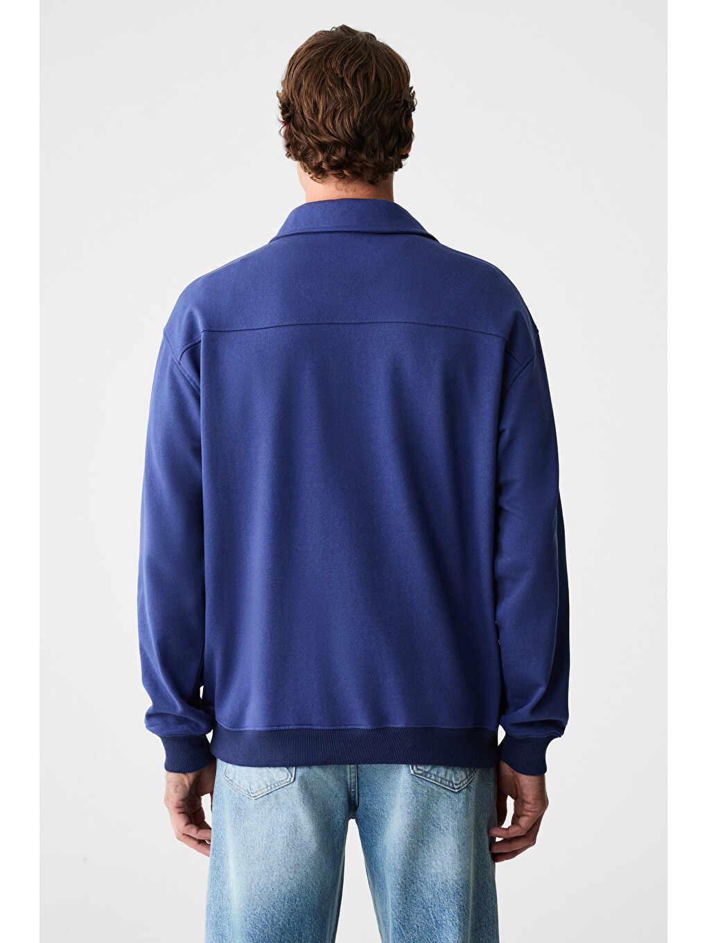 Shıftd Erkek Bisiklet Yaka Uzun Kollu Fermuarlı İndigo Sweatshirt-5