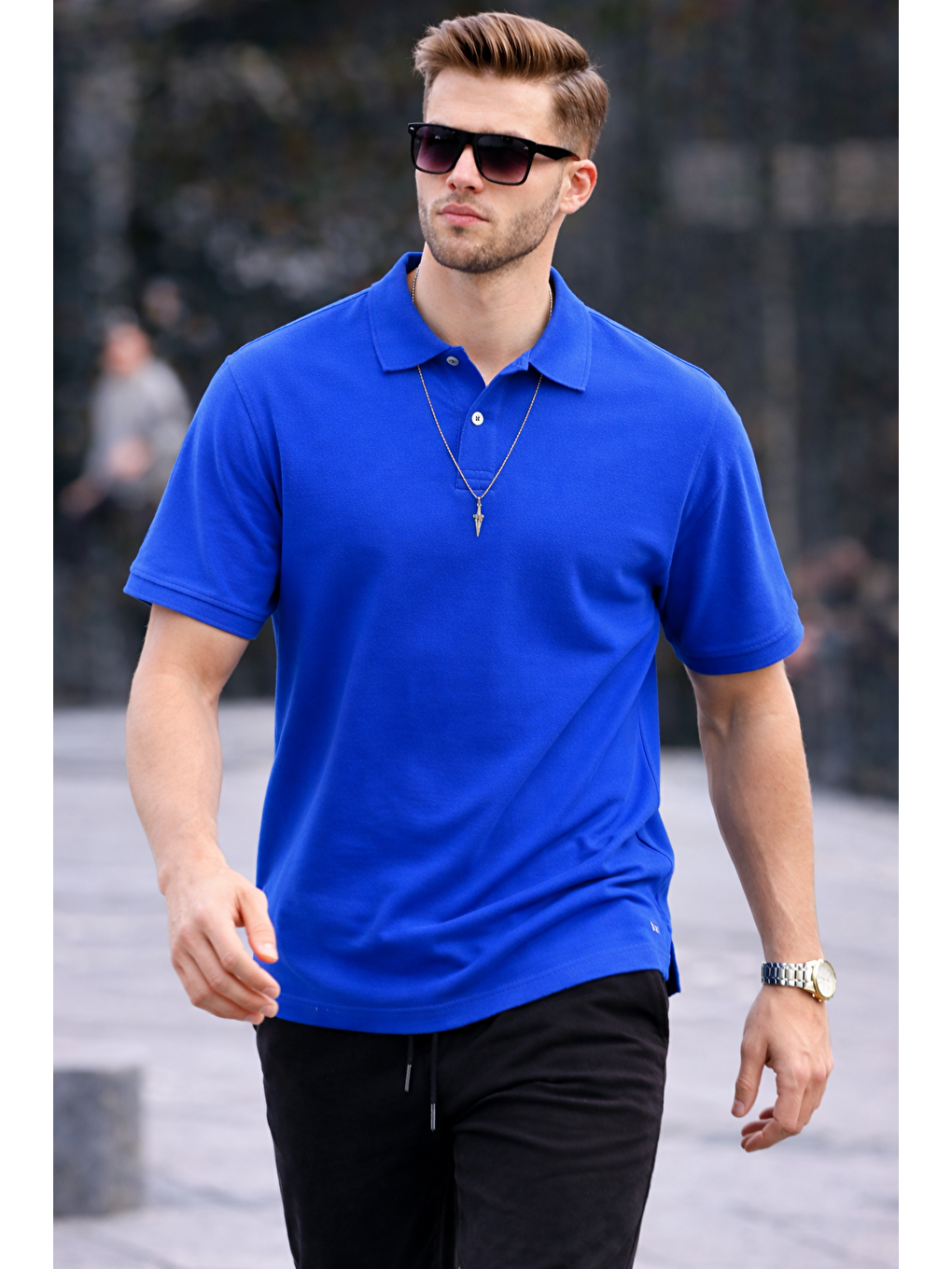 Erkek Basic Relax Turkuaz Polo Yaka Tişört-1