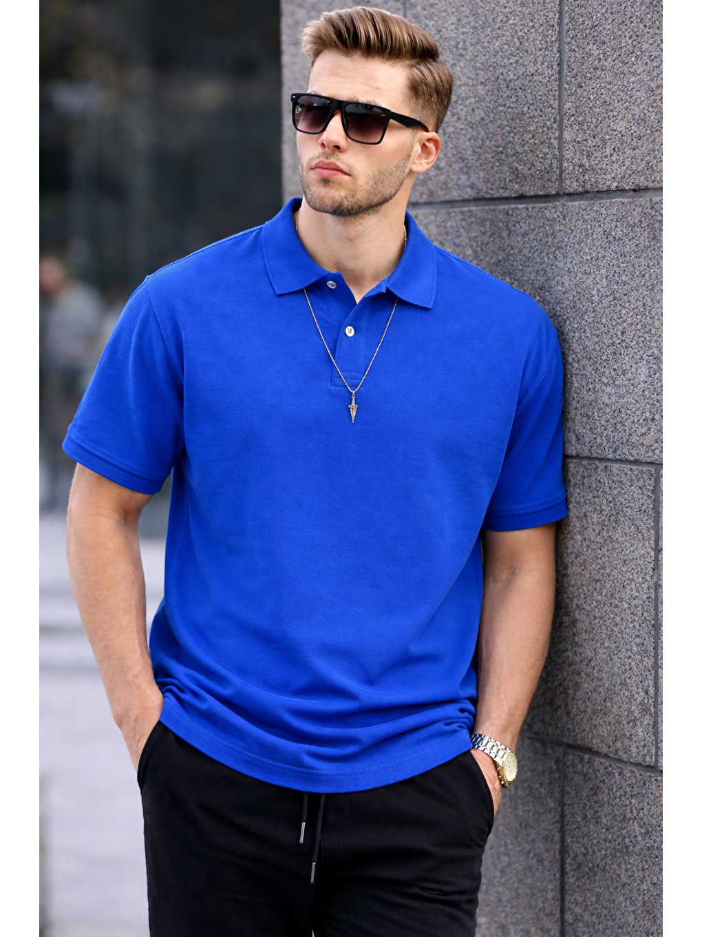 Erkek Basic Relax Turkuaz Polo Yaka Tişört-3