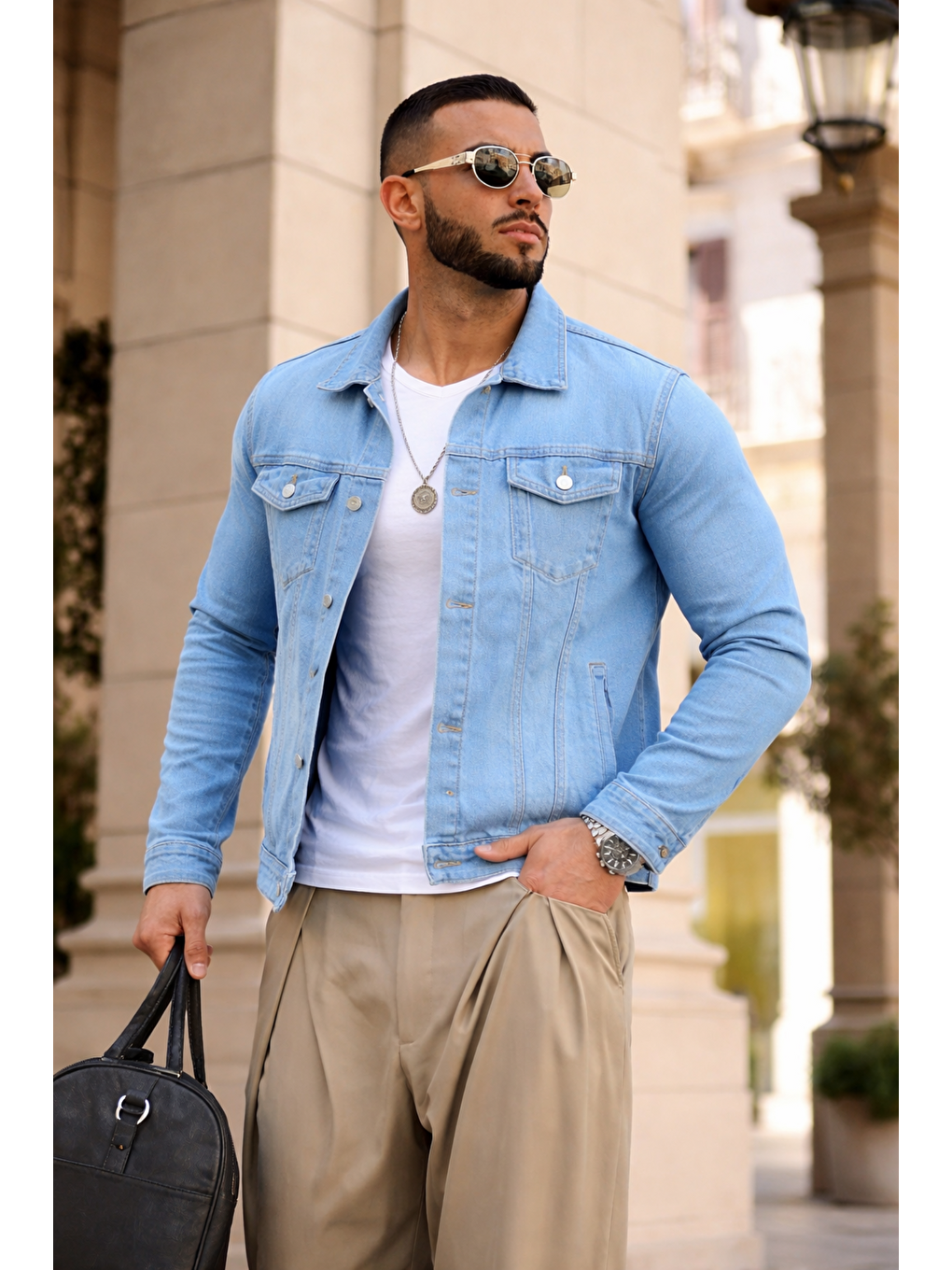 Erkek Trend Günlük Basic Cepli Dar B.Mavi Jean Ceket