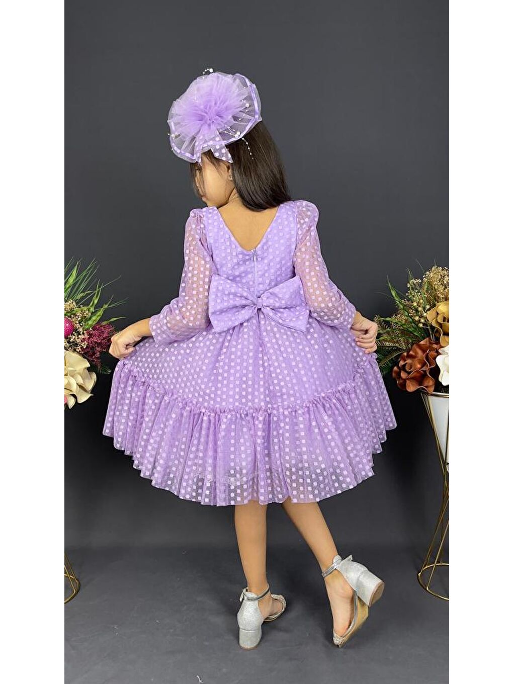 Lila Katkat Prenses Dantel Tokalı Kız Çocuk Elbise MNK0306-2