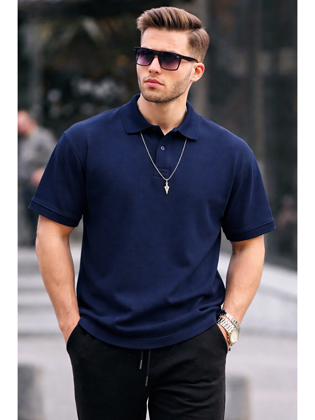 Erkek Basic Relax Lacivert Polo Yaka Tişört