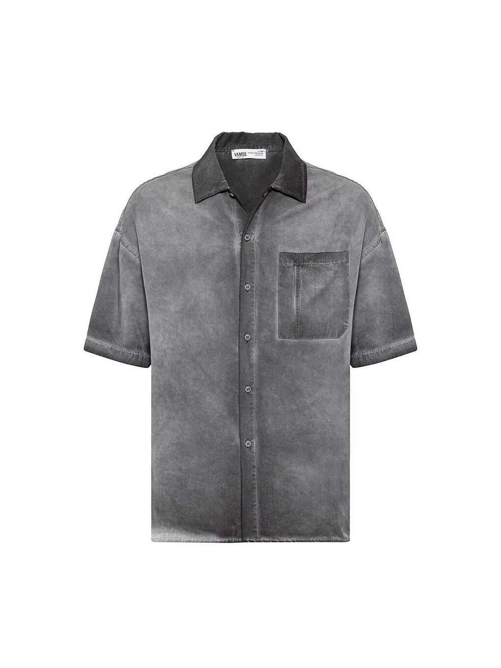 Yıkamalı Kısa Kollu Oversize Gömlek Siyah-1