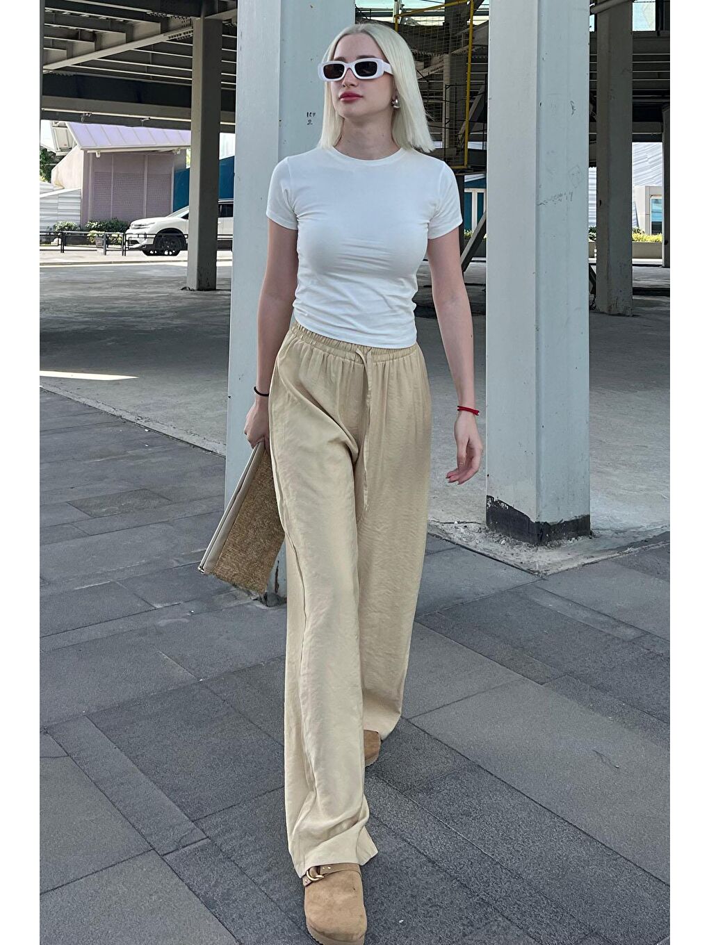 Bej Geniş Paça Kadın Pantolon Mg1982-5