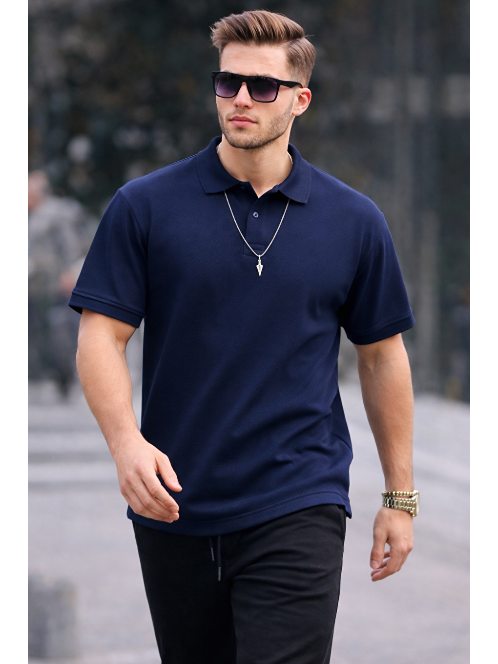 Erkek Basic Relax Lacivert Polo Yaka Tişört-2