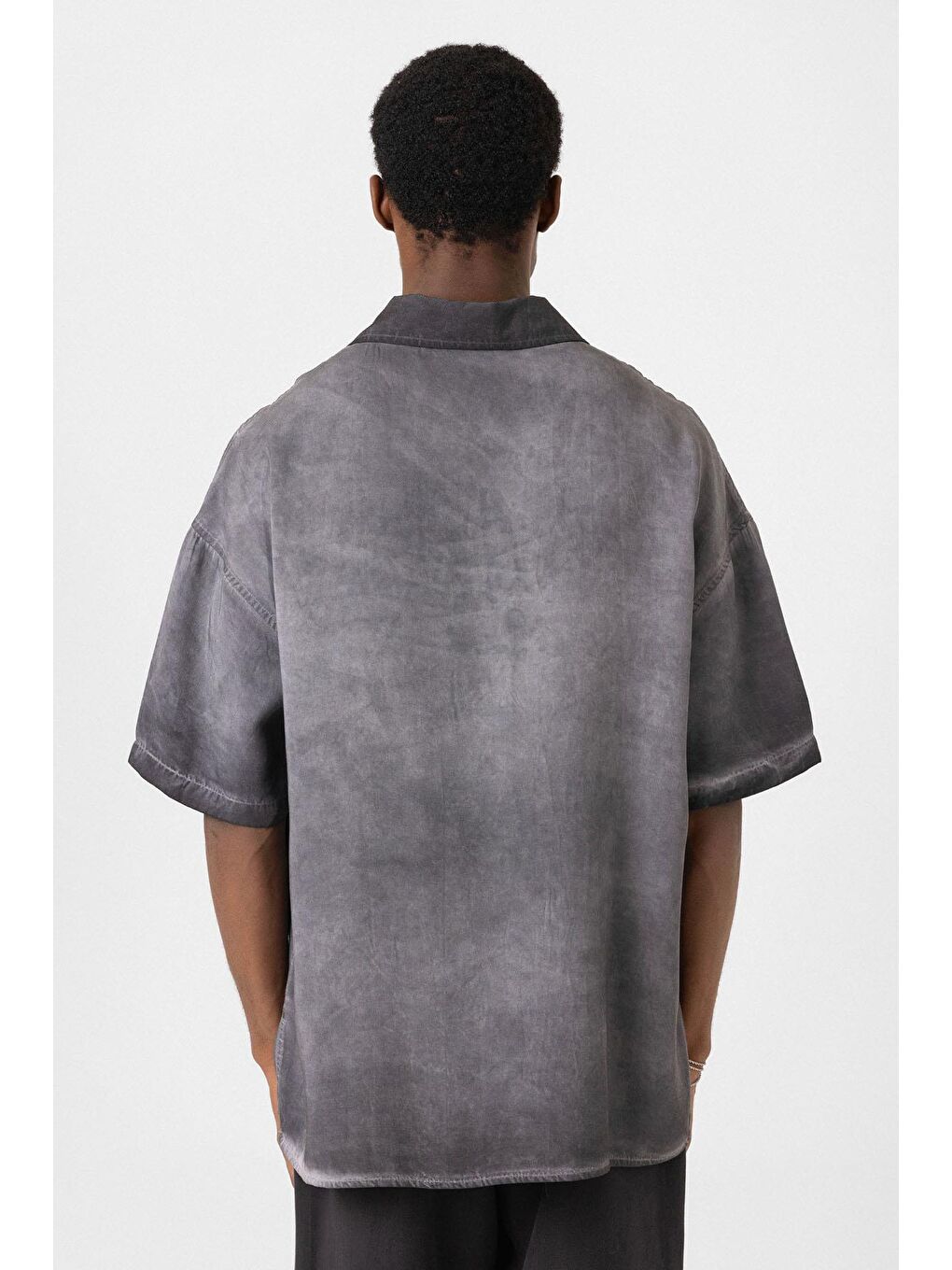 Yıkamalı Kısa Kollu Oversize Gömlek Siyah-4