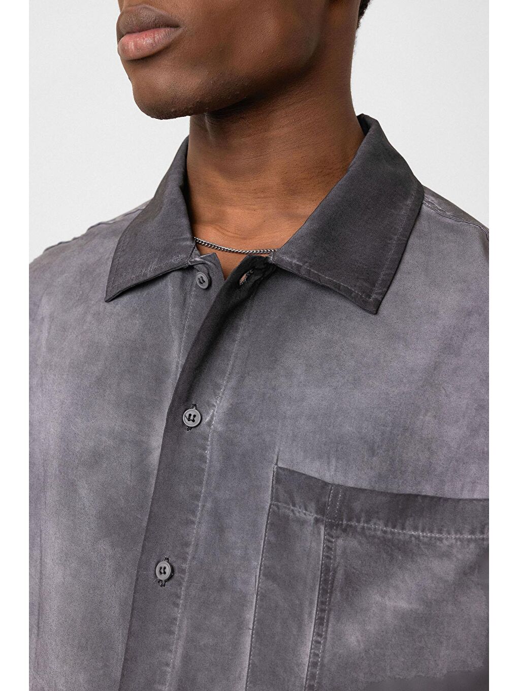 Yıkamalı Kısa Kollu Oversize Gömlek Siyah-5