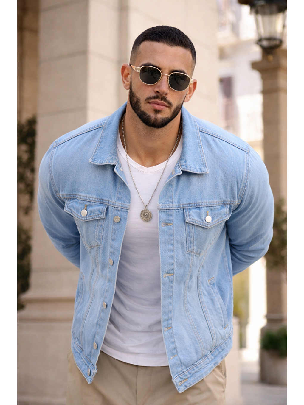 Erkek Trend Günlük Basic Cepli Dar B.Mavi Jean Ceket-1