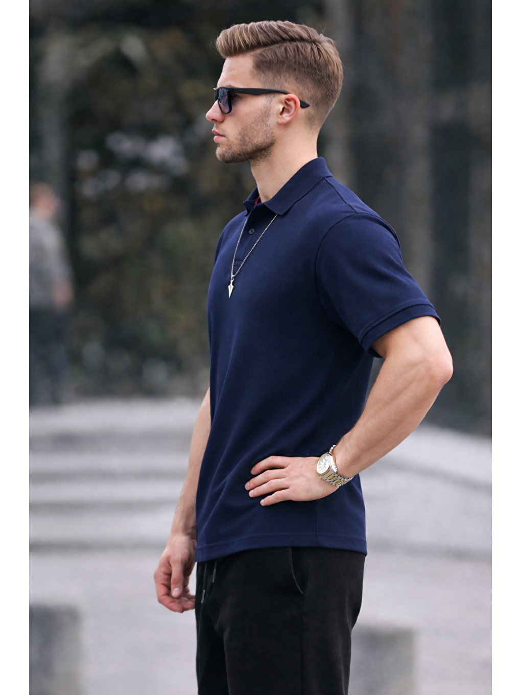 Erkek Basic Relax Lacivert Polo Yaka Tişört-5