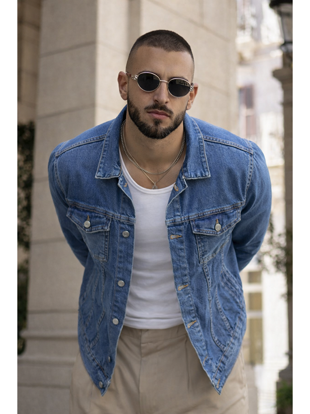 Erkek Trend Günlük Basic Cepli Dar Mavi Jean Ceket-1