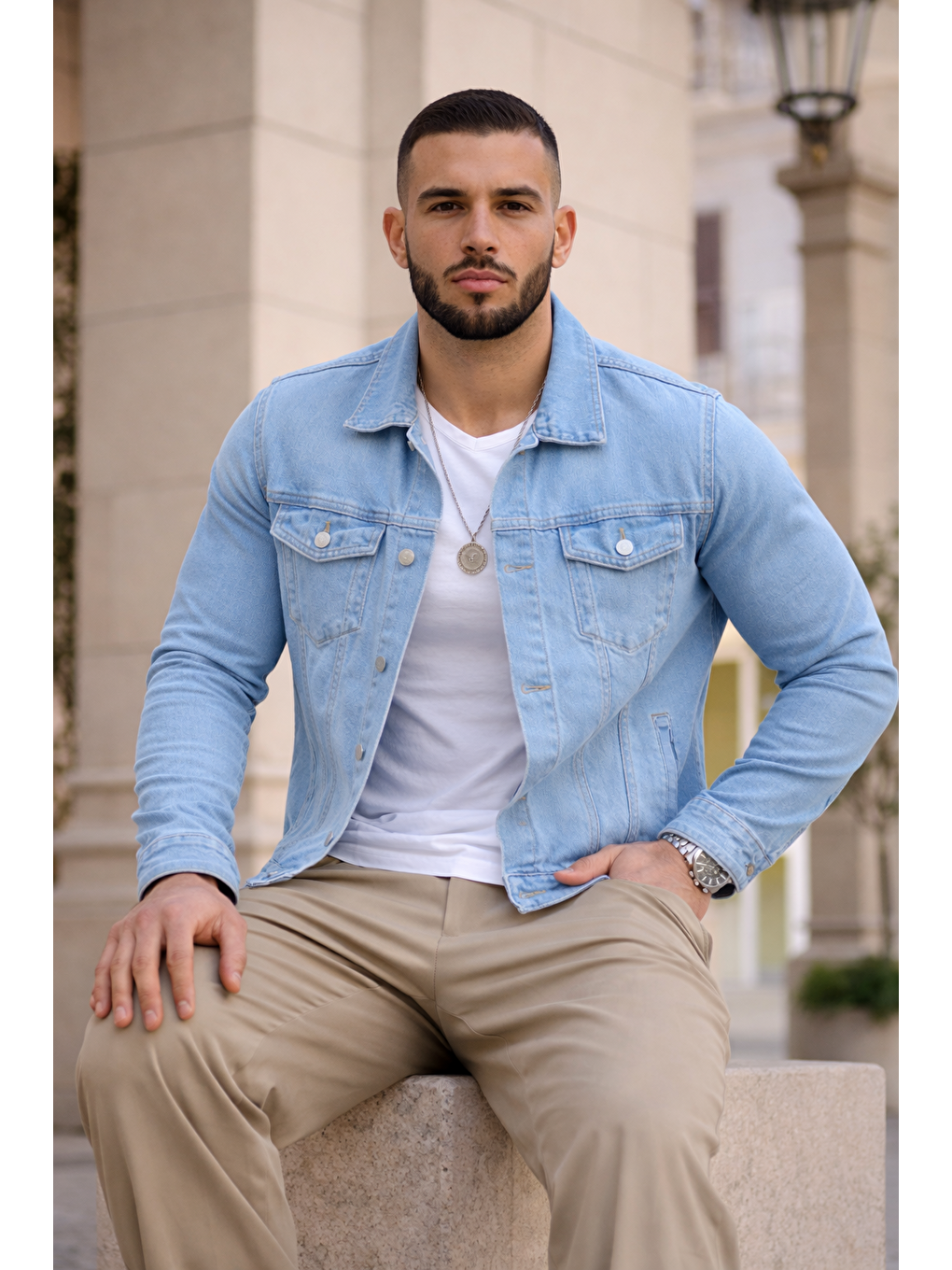 Erkek Trend Günlük Basic Cepli Dar B.Mavi Jean Ceket-3