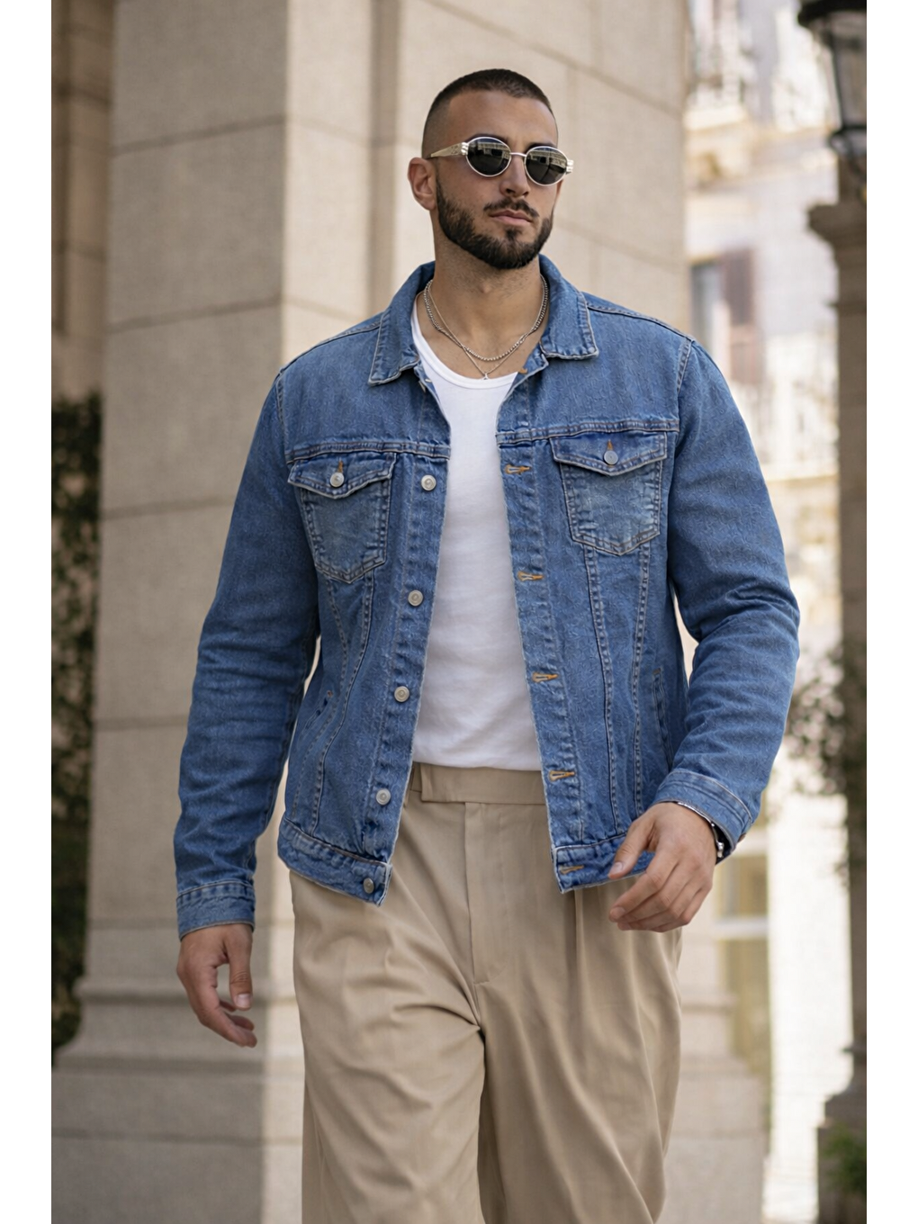 Erkek Trend Günlük Basic Cepli Dar Mavi Jean Ceket-2