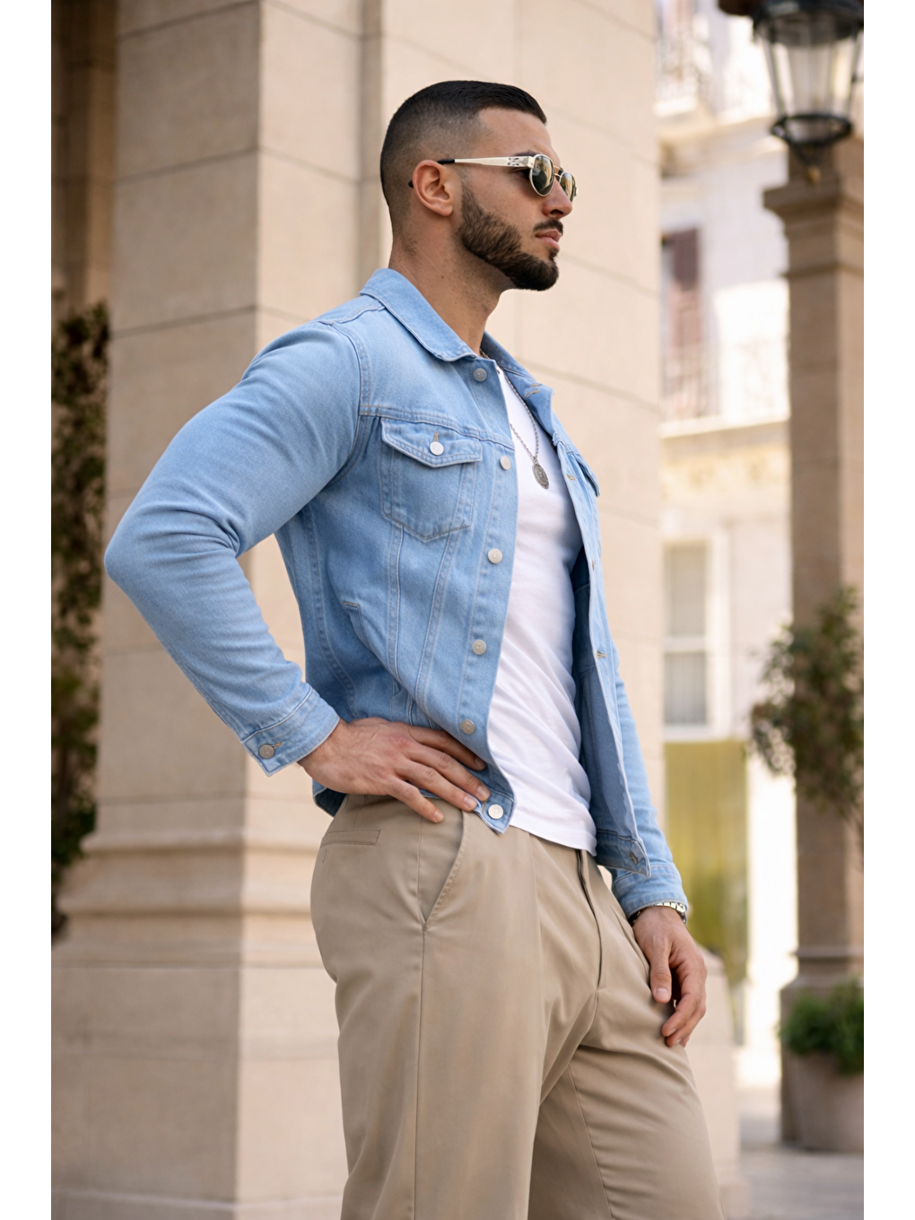 Erkek Trend Günlük Basic Cepli Dar B.Mavi Jean Ceket-4