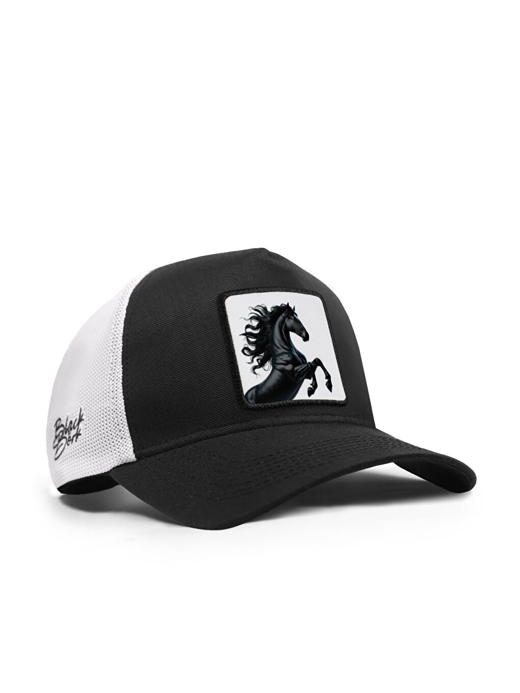 At Logolu Cordura Siyah-Beyaz Trucker Şapka