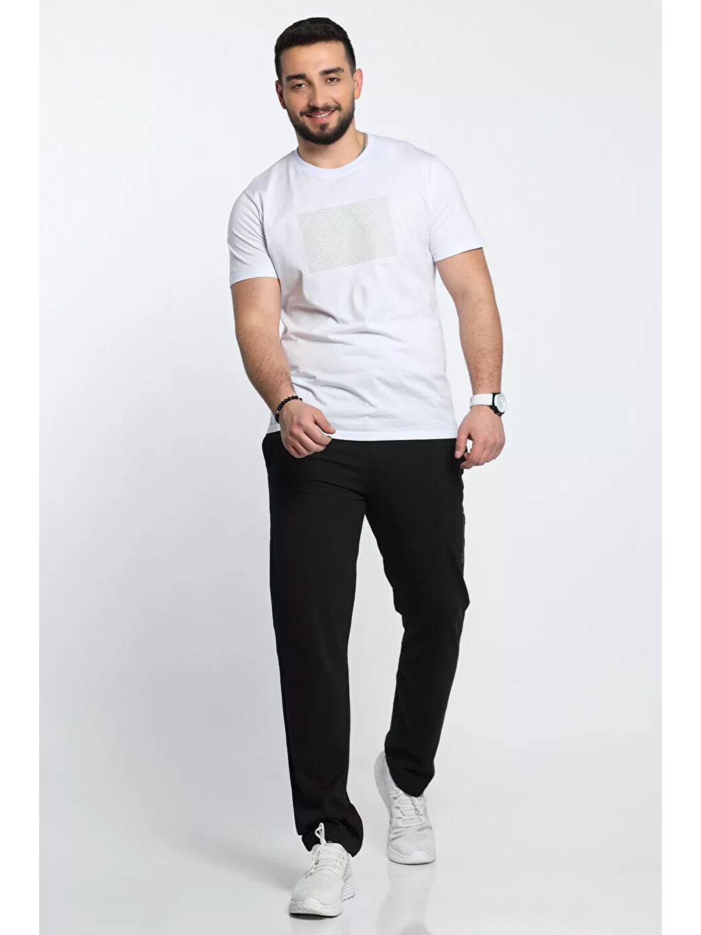 Siyah Erkek Baskılı Alt Büyük Beden Eşofman Altı-1