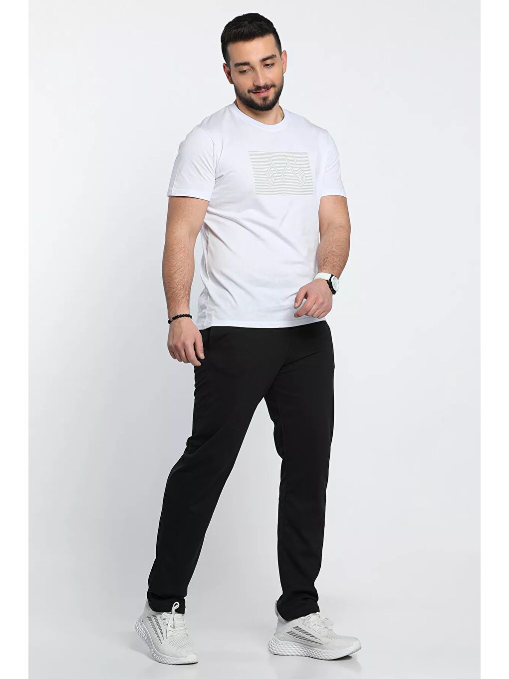 Siyah Erkek Baskılı Alt Büyük Beden Eşofman Altı-2