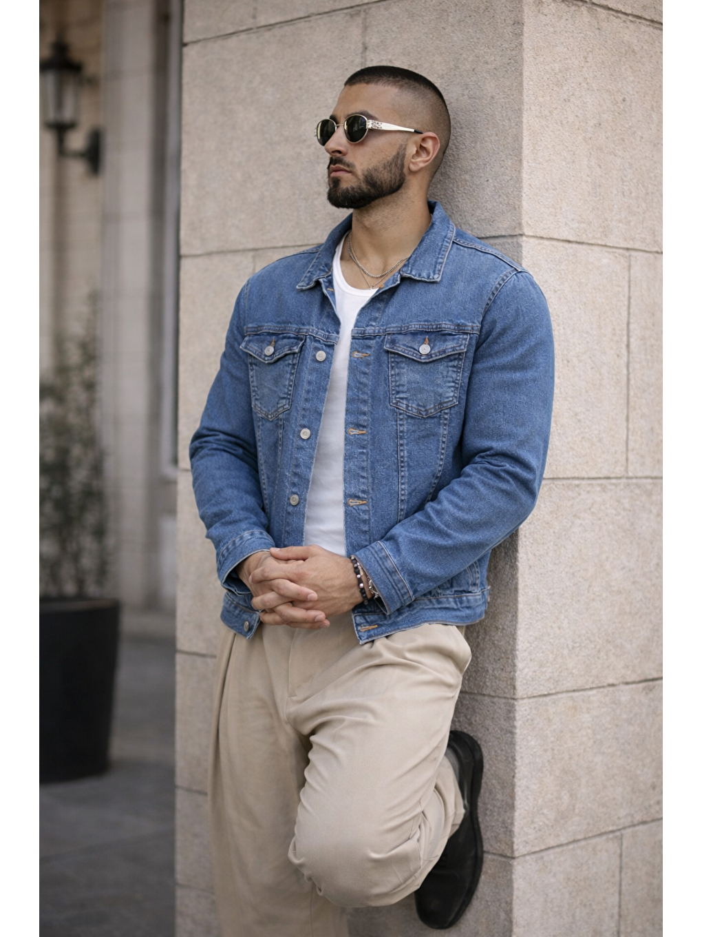 Erkek Trend Günlük Basic Cepli Dar Mavi Jean Ceket-5