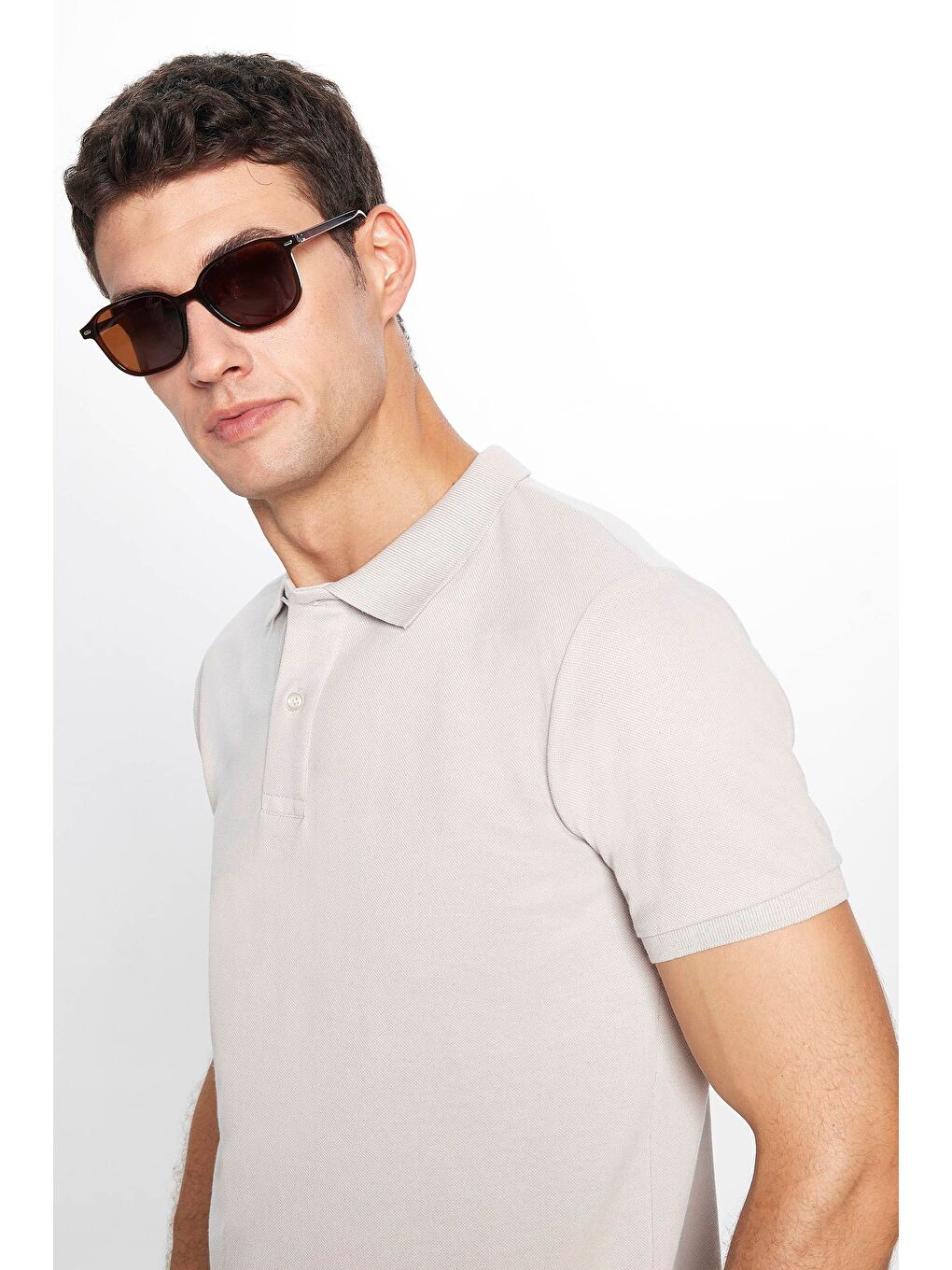 Erkek Regular Fit Klasik Kesim %100 Pamuk Düz Pike Gri Polo Yaka Tişört-1