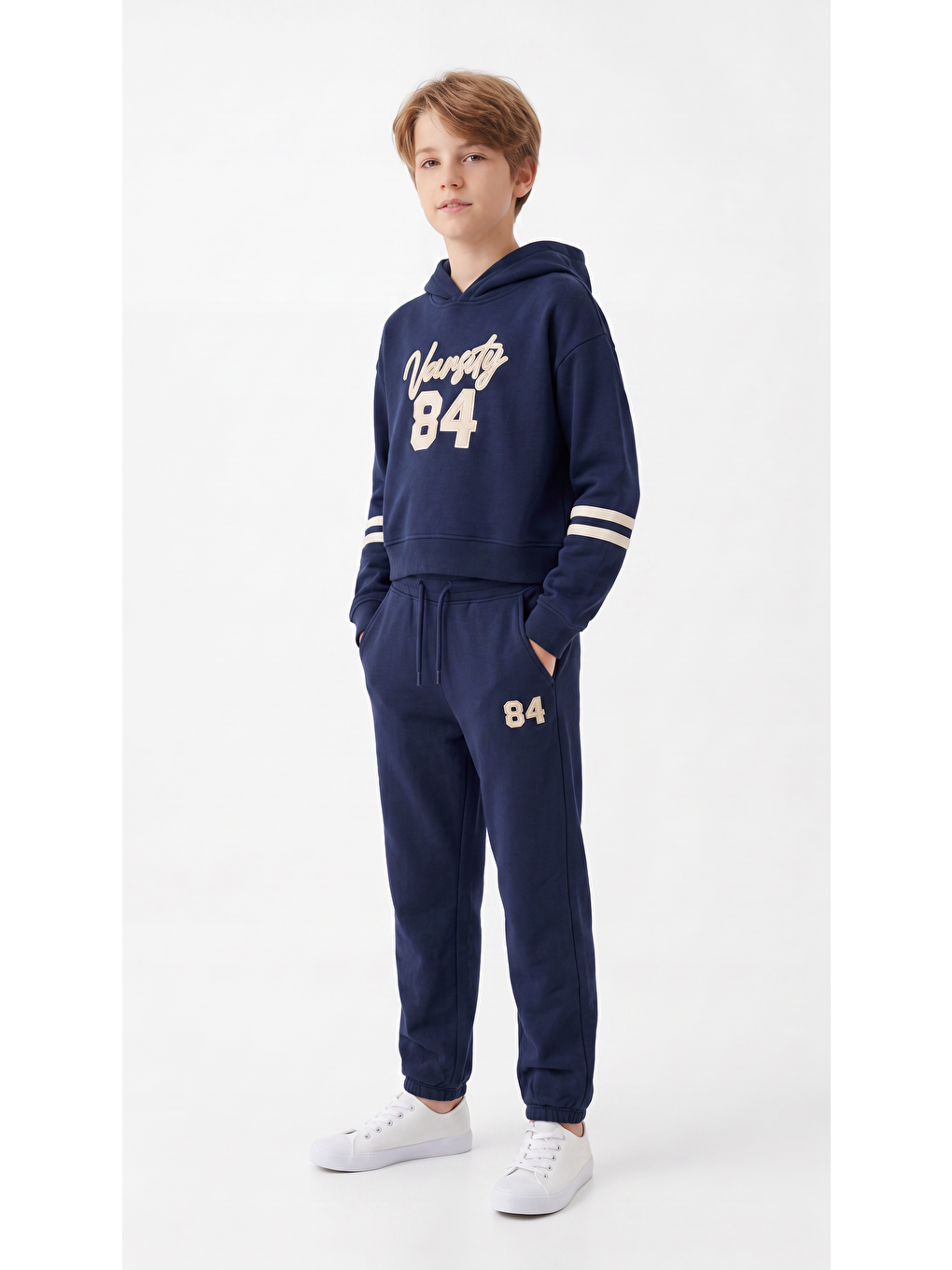Lacivert Varsity 84 Aplike Nakışlı Alt Üst Erkek Çocuk Eşofman Takımı-1
