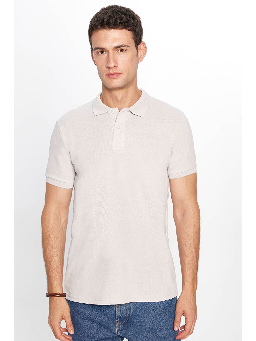 Erkek Regular Fit Klasik Kesim %100 Pamuk Düz Pike Gri Polo Yaka Tişört-3