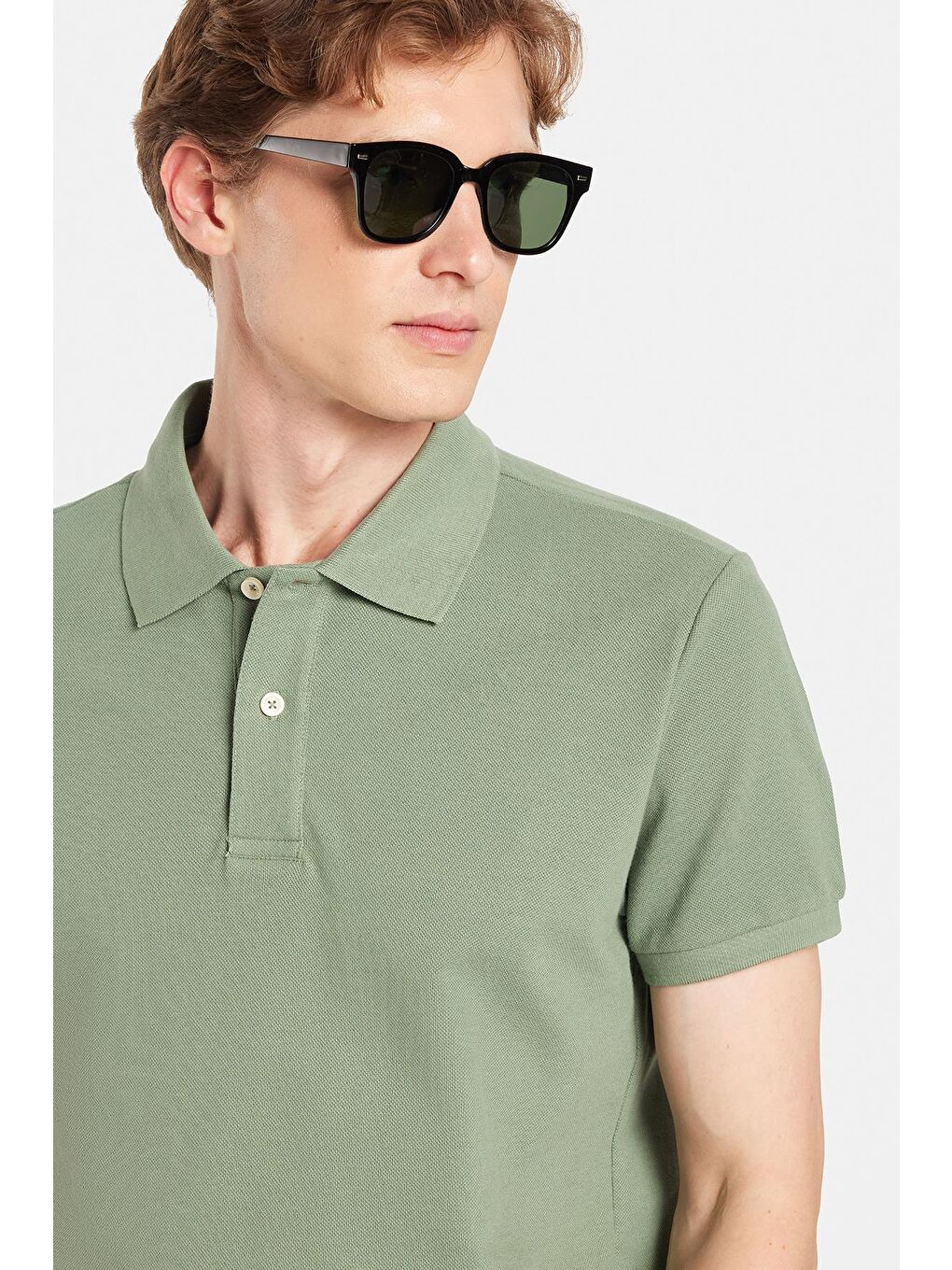 Erkek Slim Fit Dar Kesim %100 Pamuk Yeşil Polo Yaka Tişört-1