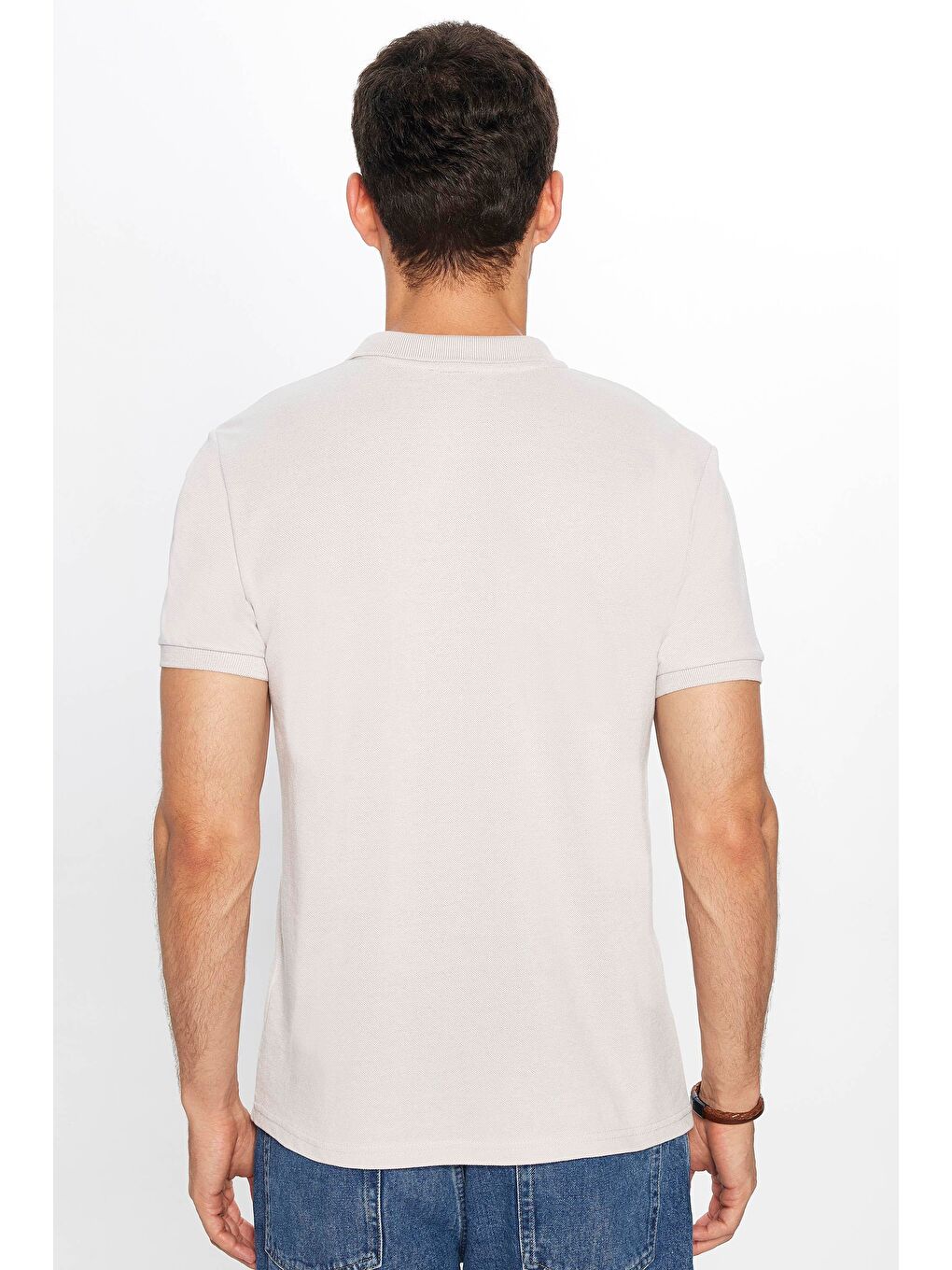 Erkek Regular Fit Klasik Kesim %100 Pamuk Düz Pike Gri Polo Yaka Tişört-4