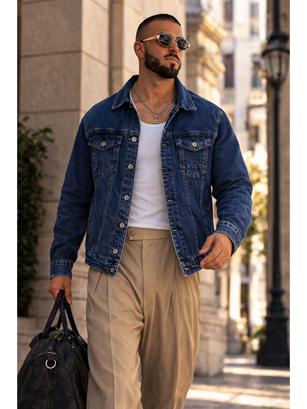 Erkek Trend Günlük Basic Cepli Dar Lacivert Jean Ceket-2