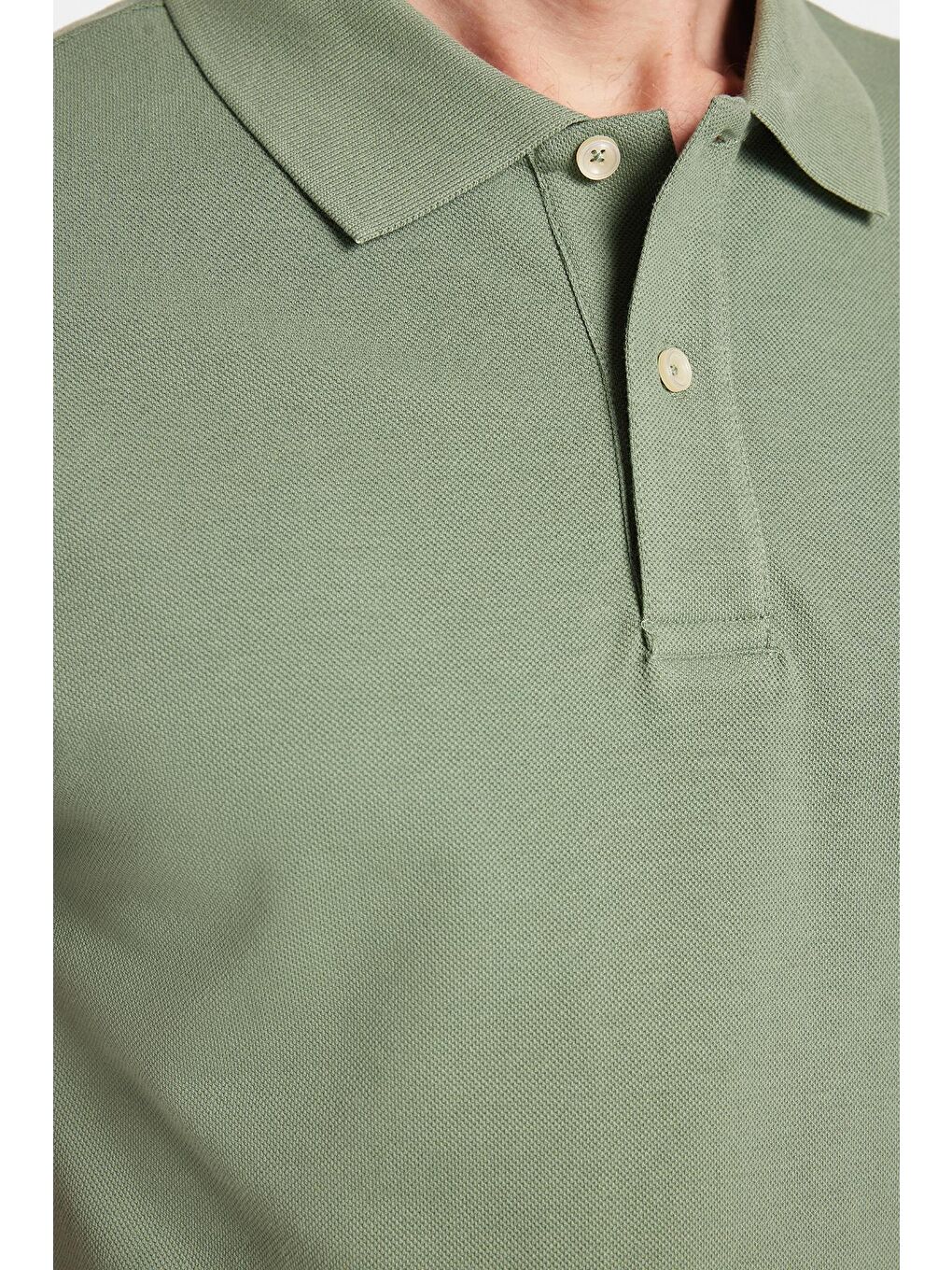 Erkek Slim Fit Dar Kesim %100 Pamuk Yeşil Polo Yaka Tişört-2