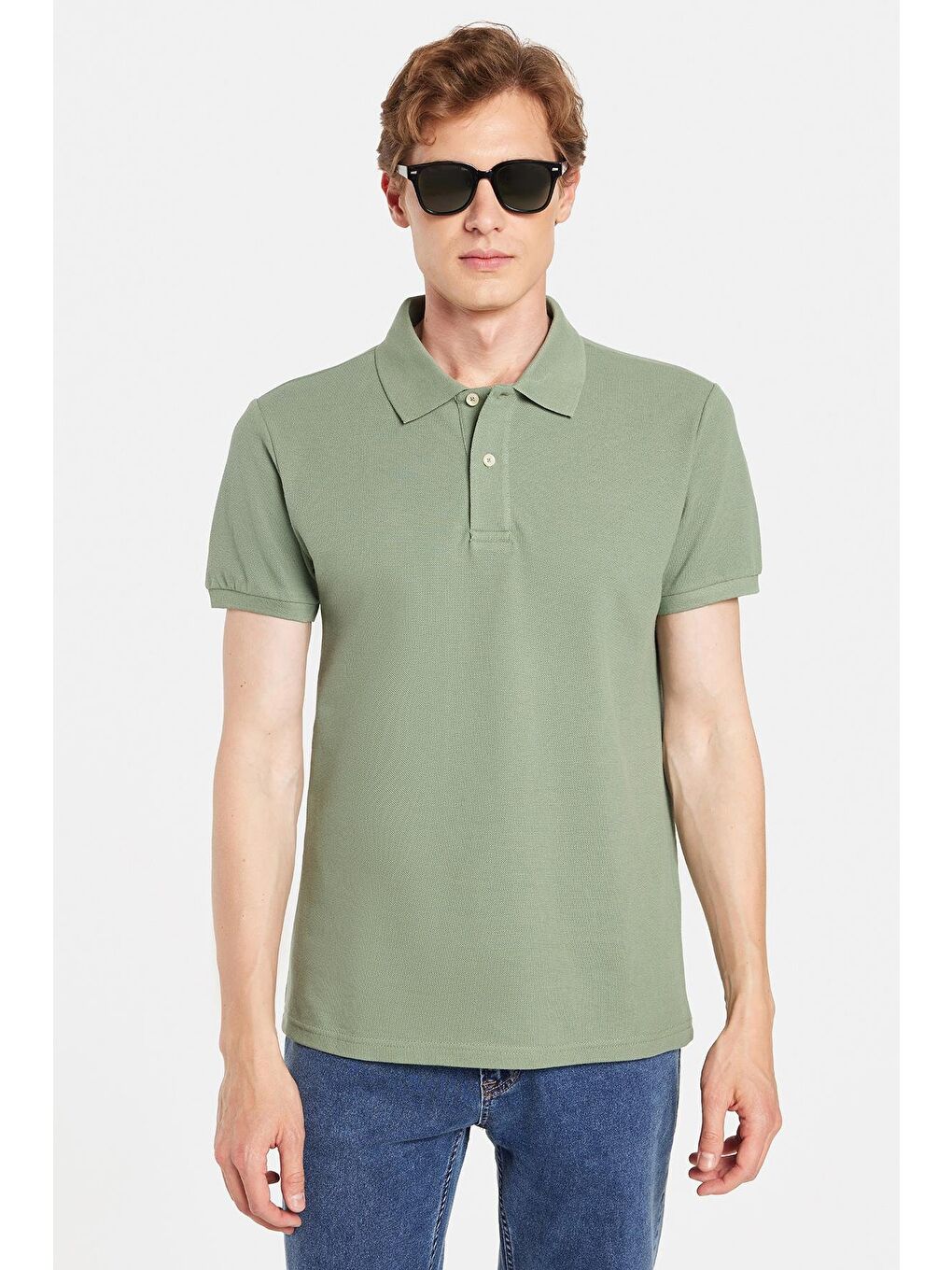 Erkek Slim Fit Dar Kesim %100 Pamuk Yeşil Polo Yaka Tişört-3