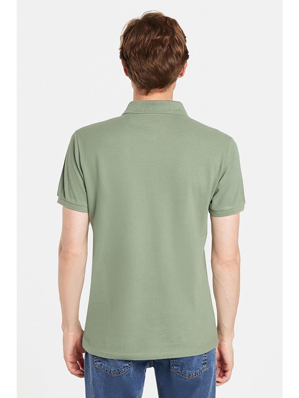 Erkek Slim Fit Dar Kesim %100 Pamuk Yeşil Polo Yaka Tişört-4