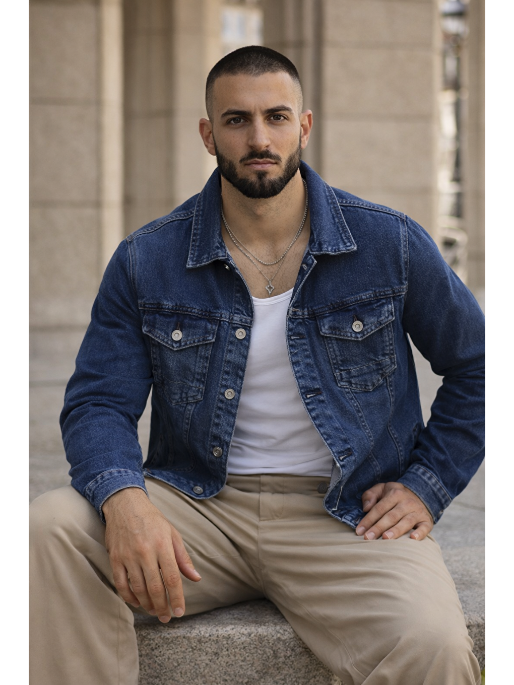 Erkek Trend Günlük Basic Cepli Dar Lacivert Jean Ceket-3