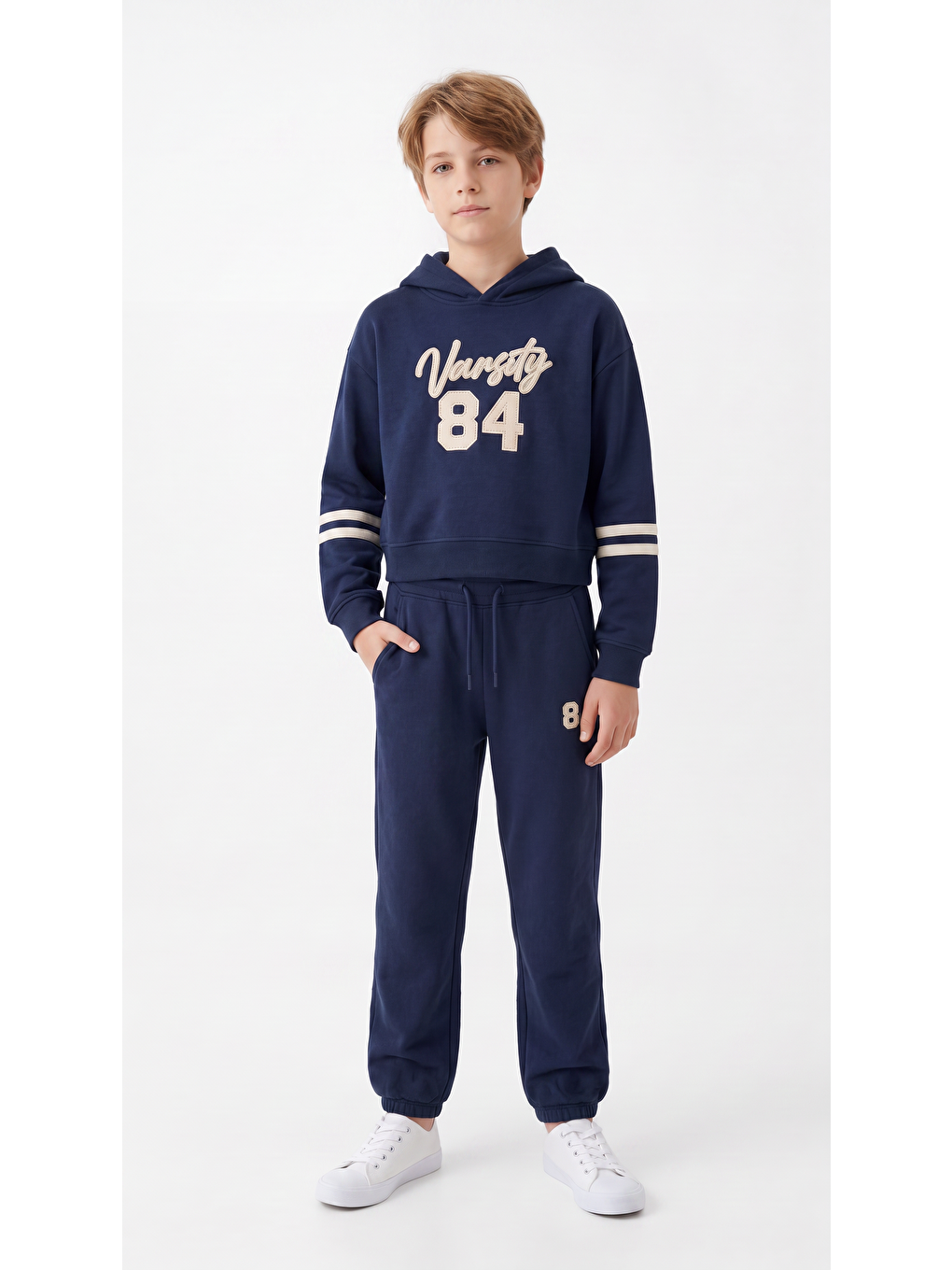 Lacivert Varsity 84 Aplike Nakışlı Alt Üst Erkek Çocuk Eşofman Takımı-3