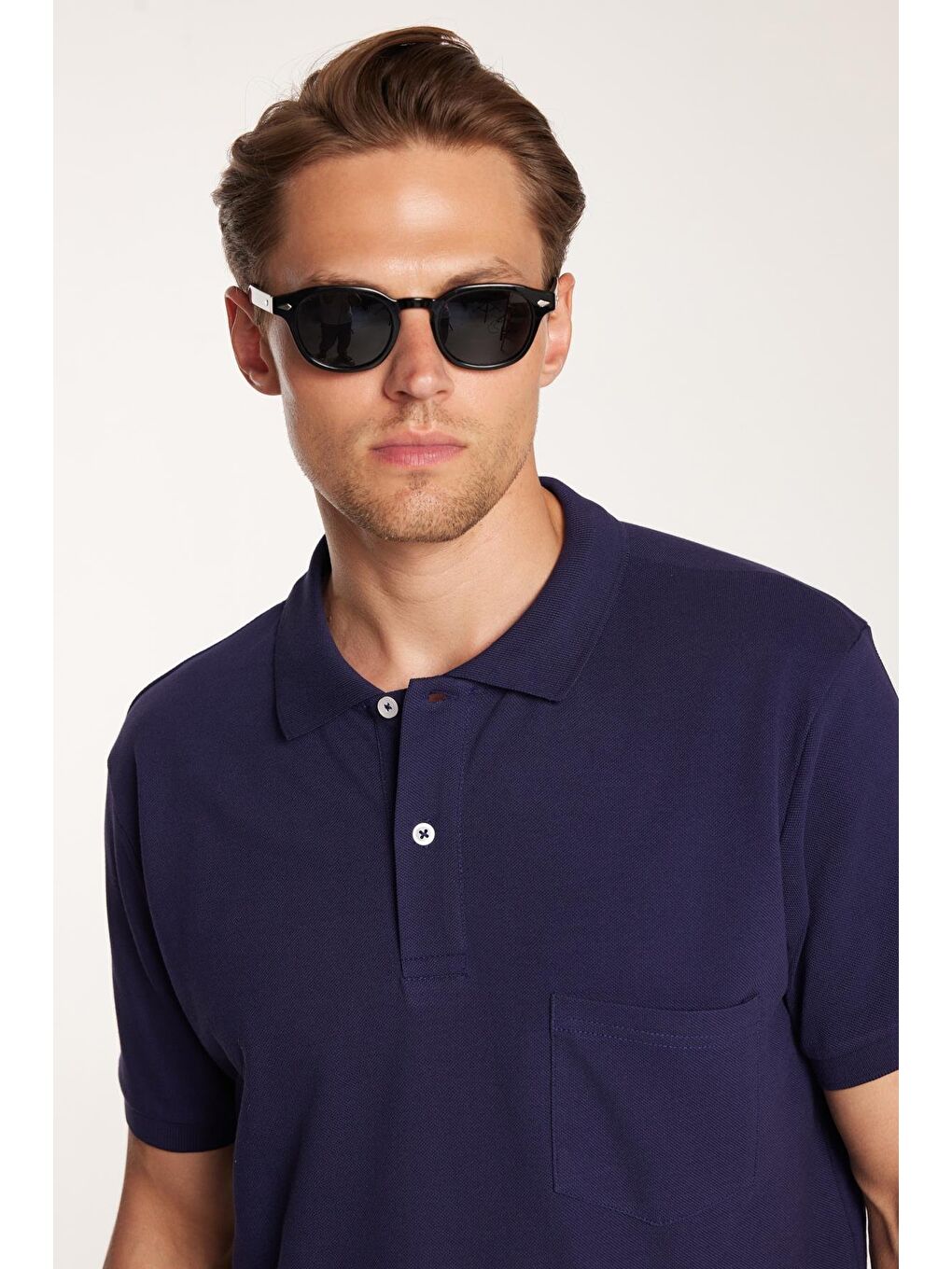 Erkek Regular Fit Klasik Kesim %100 Pamuk Düz Pike Lacivert Polo Yaka Tişört-1