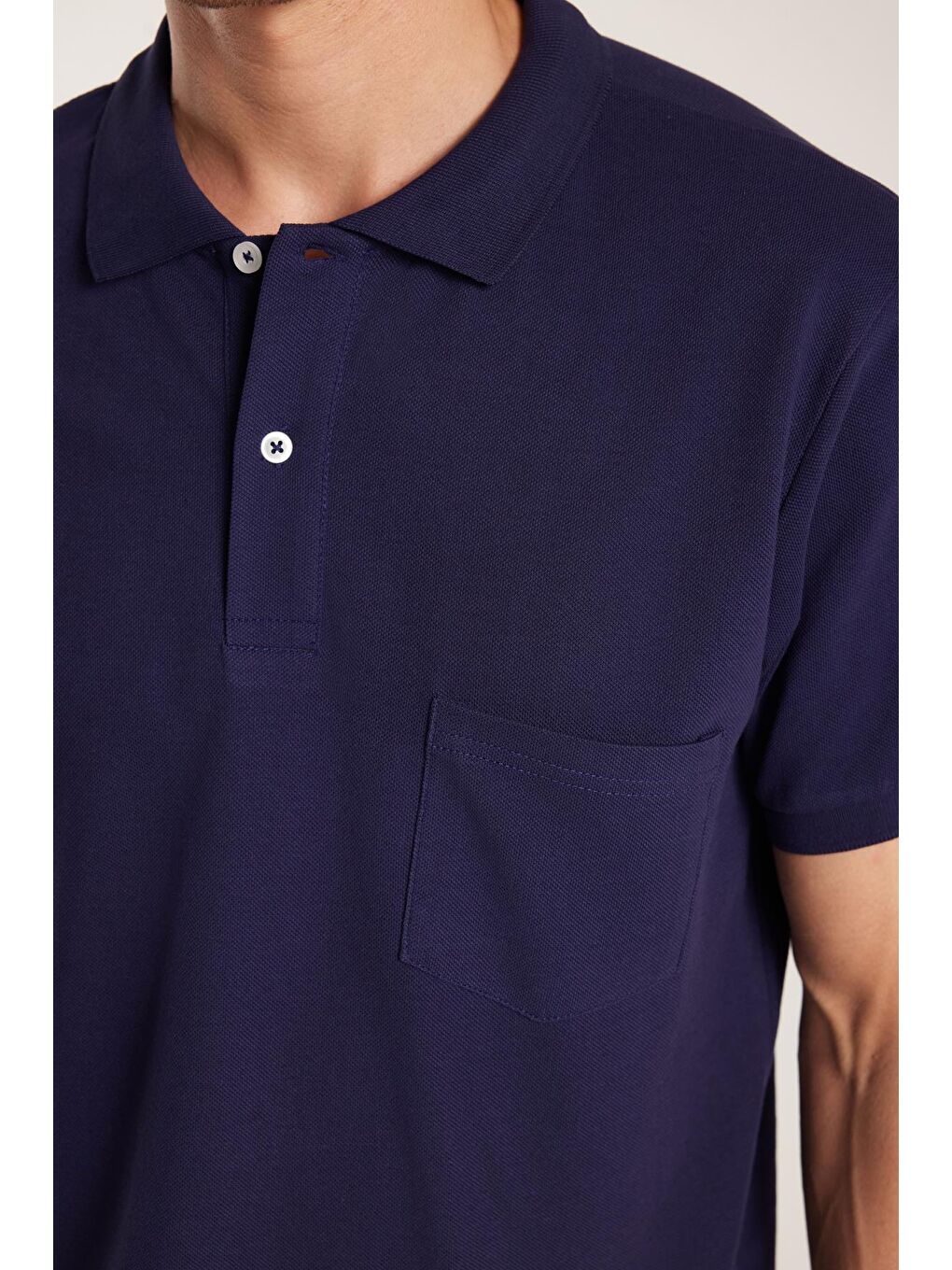 Erkek Regular Fit Klasik Kesim %100 Pamuk Düz Pike Lacivert Polo Yaka Tişört-2