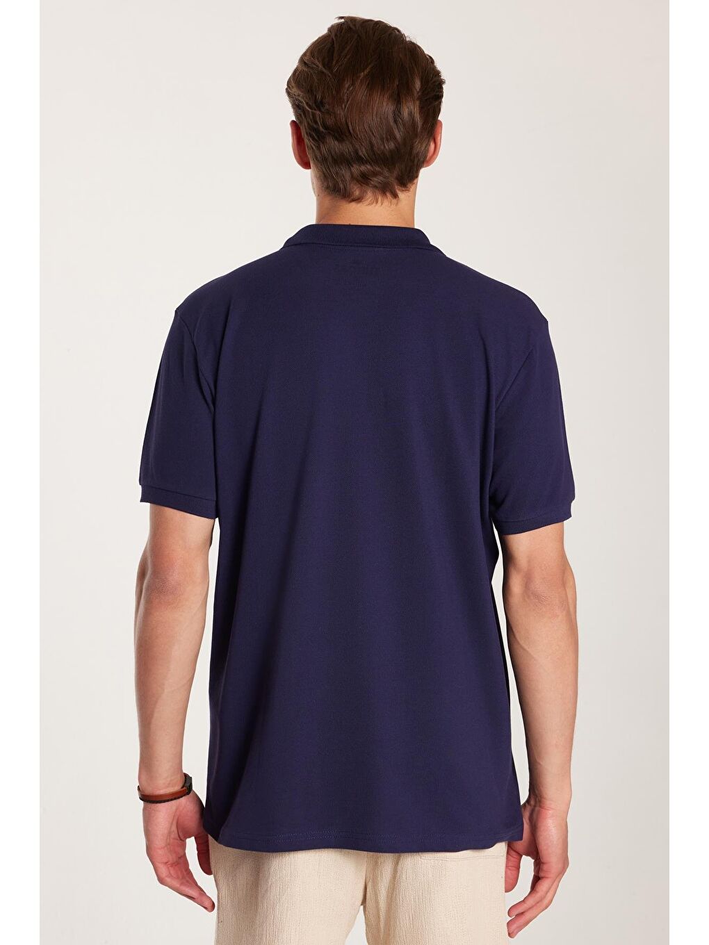 Erkek Regular Fit Klasik Kesim %100 Pamuk Düz Pike Lacivert Polo Yaka Tişört-4