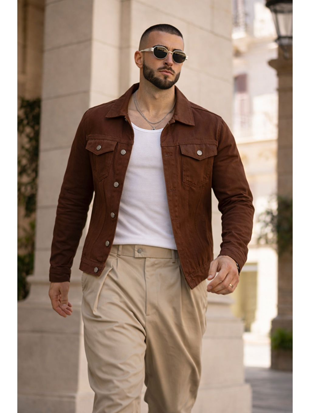 Kahverengi Erkek Trend Günlük Basic Cepli Dar Kahve Jean Ceket-2